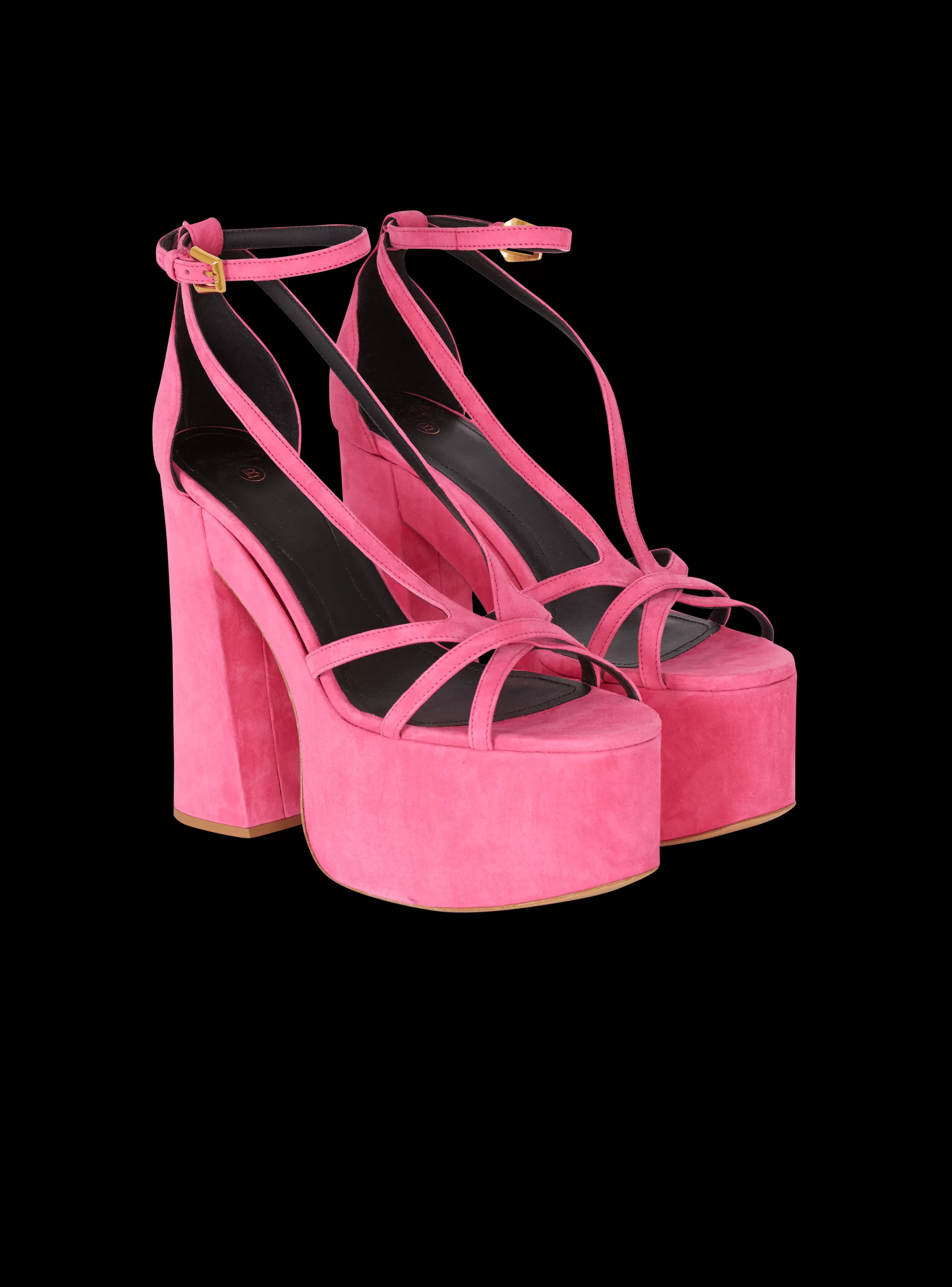 Balmain Scarpe Col Tacco Alto-Cam Suede Platform Sandals pink