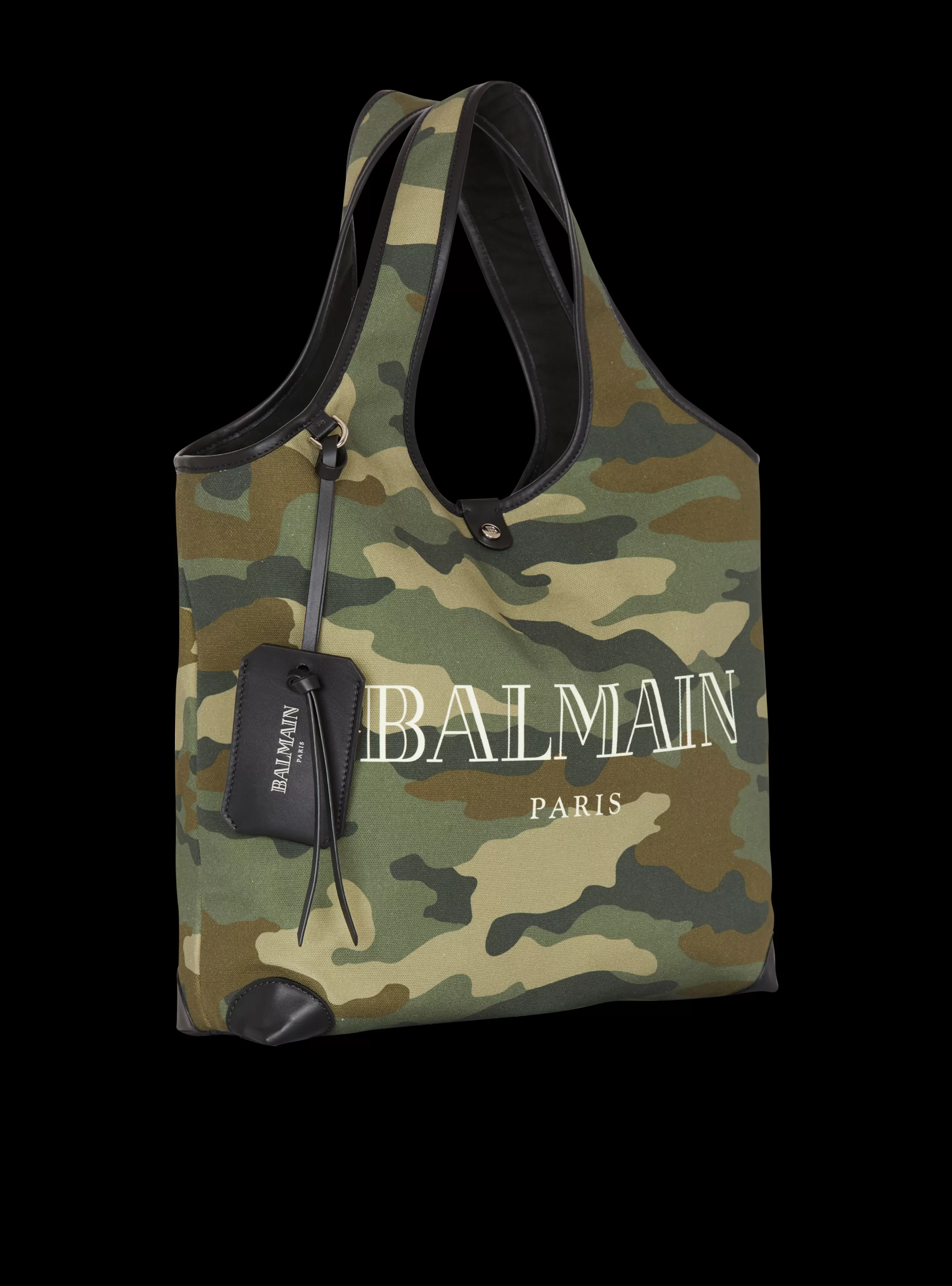 Balmain Borse E Zaini-Camouflage Canvas B-Army Grocery Bag With Vintage Logo khaki