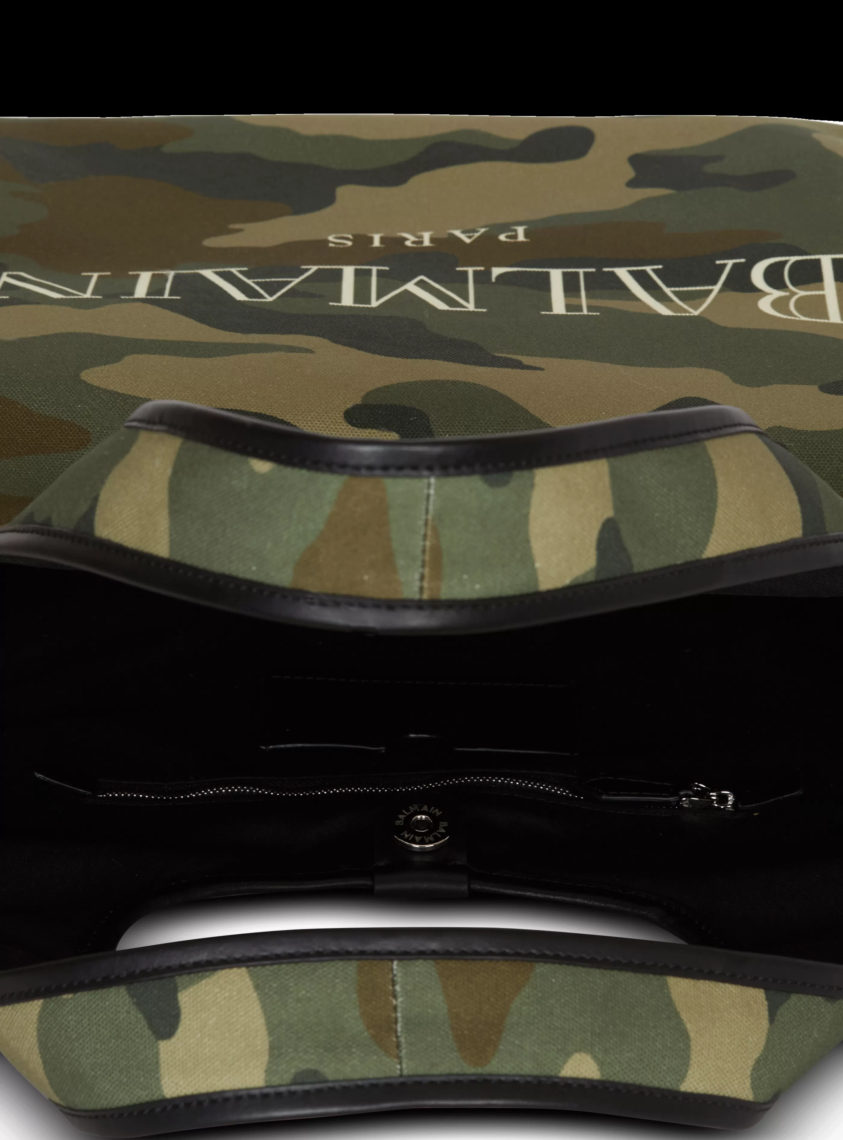 Balmain Borse E Zaini-Camouflage Canvas B-Army Grocery Bag With Vintage Logo khaki