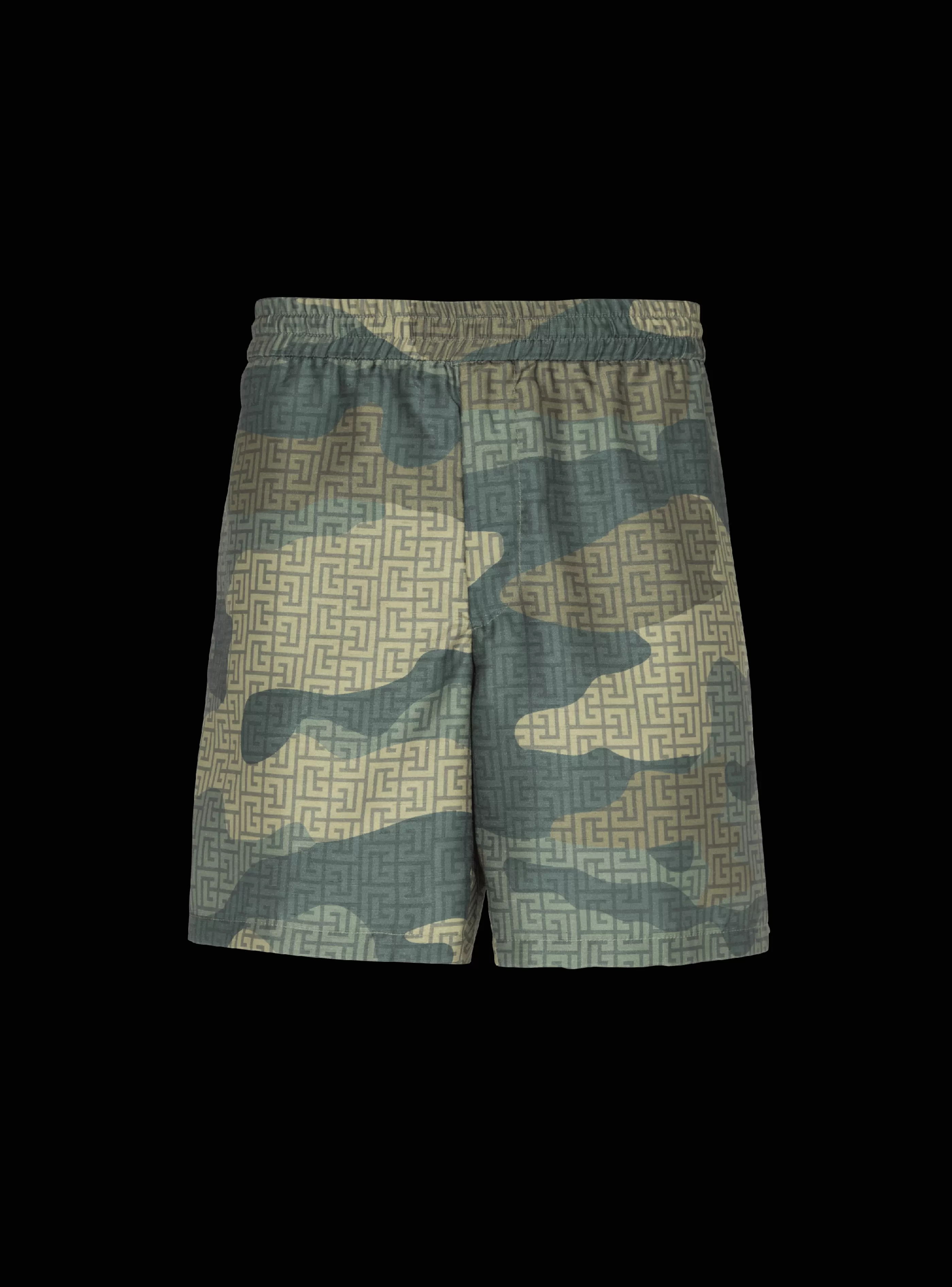 Balmain Abbigliamento Sportivo | Pantaloni E Pantaloncini-Camouflage Monogrammed Shantung Shorts khaki