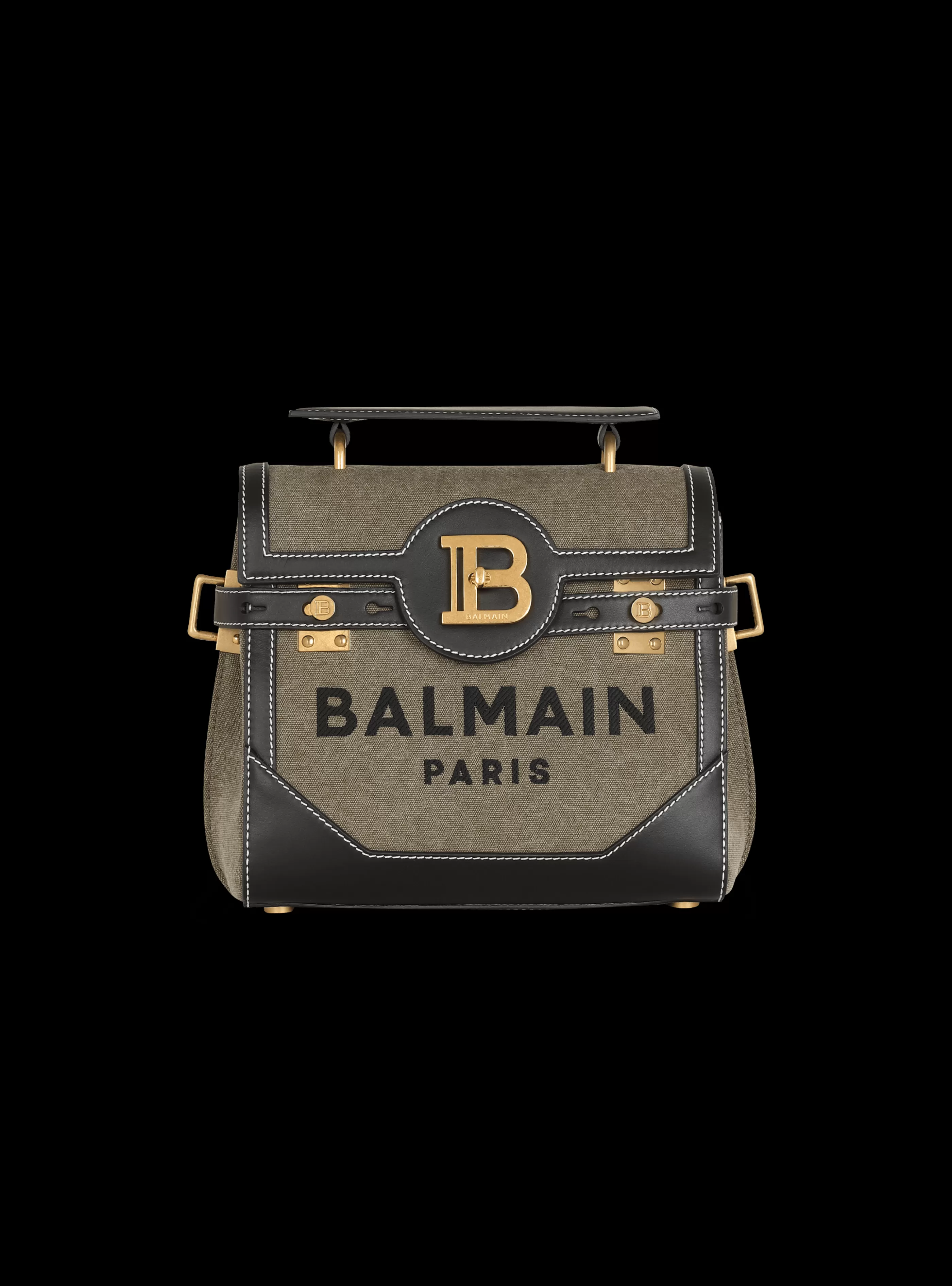 Balmain Borse A Spalla | Borse A Tracolla-Canvas B-Buzz 23 Bag With Leather Panels khaki