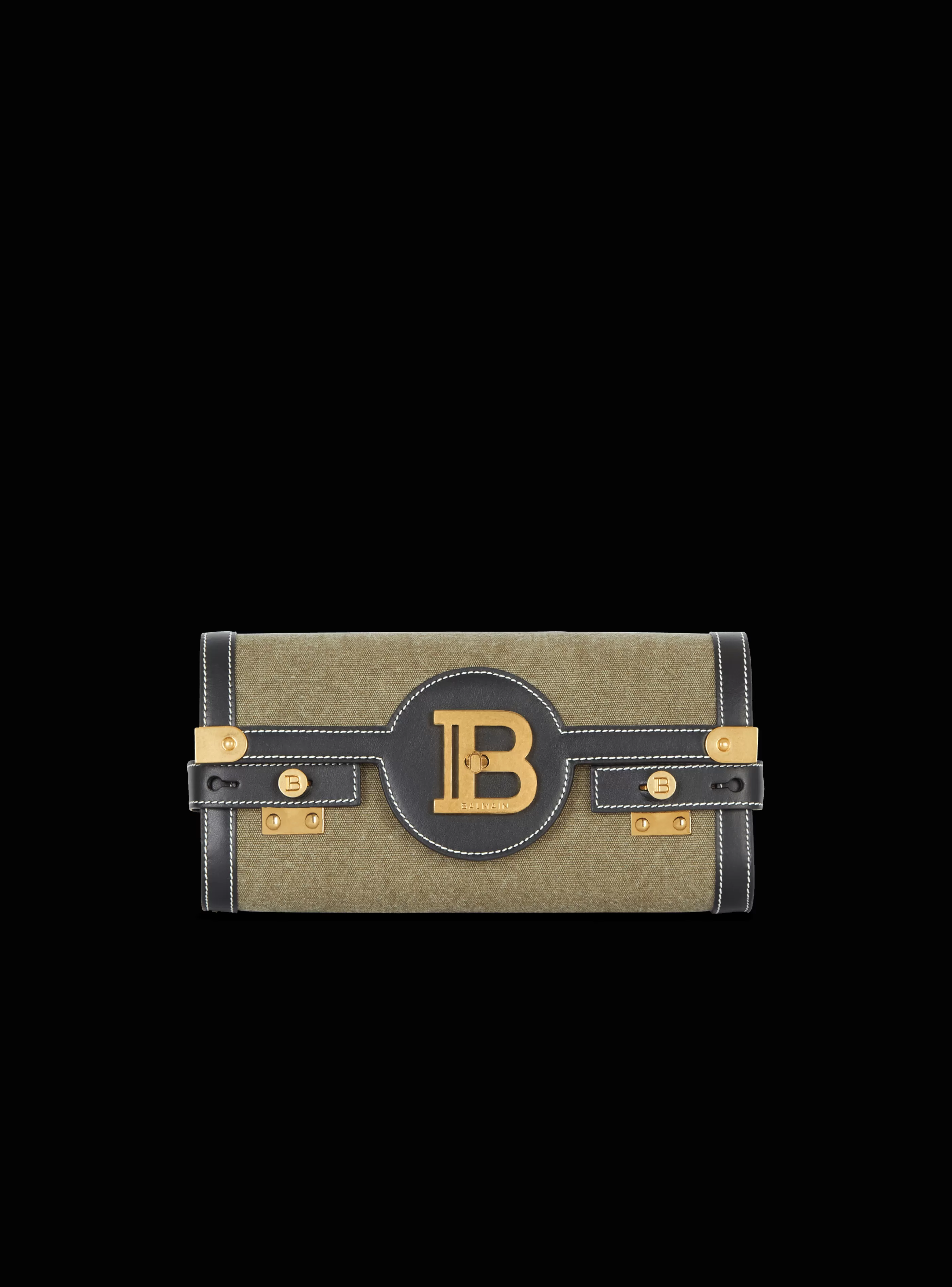 Balmain Borse Mini | Borse A Spalla-Canvas B-Buzz 23 Clutch Bag With Leather Panels khaki