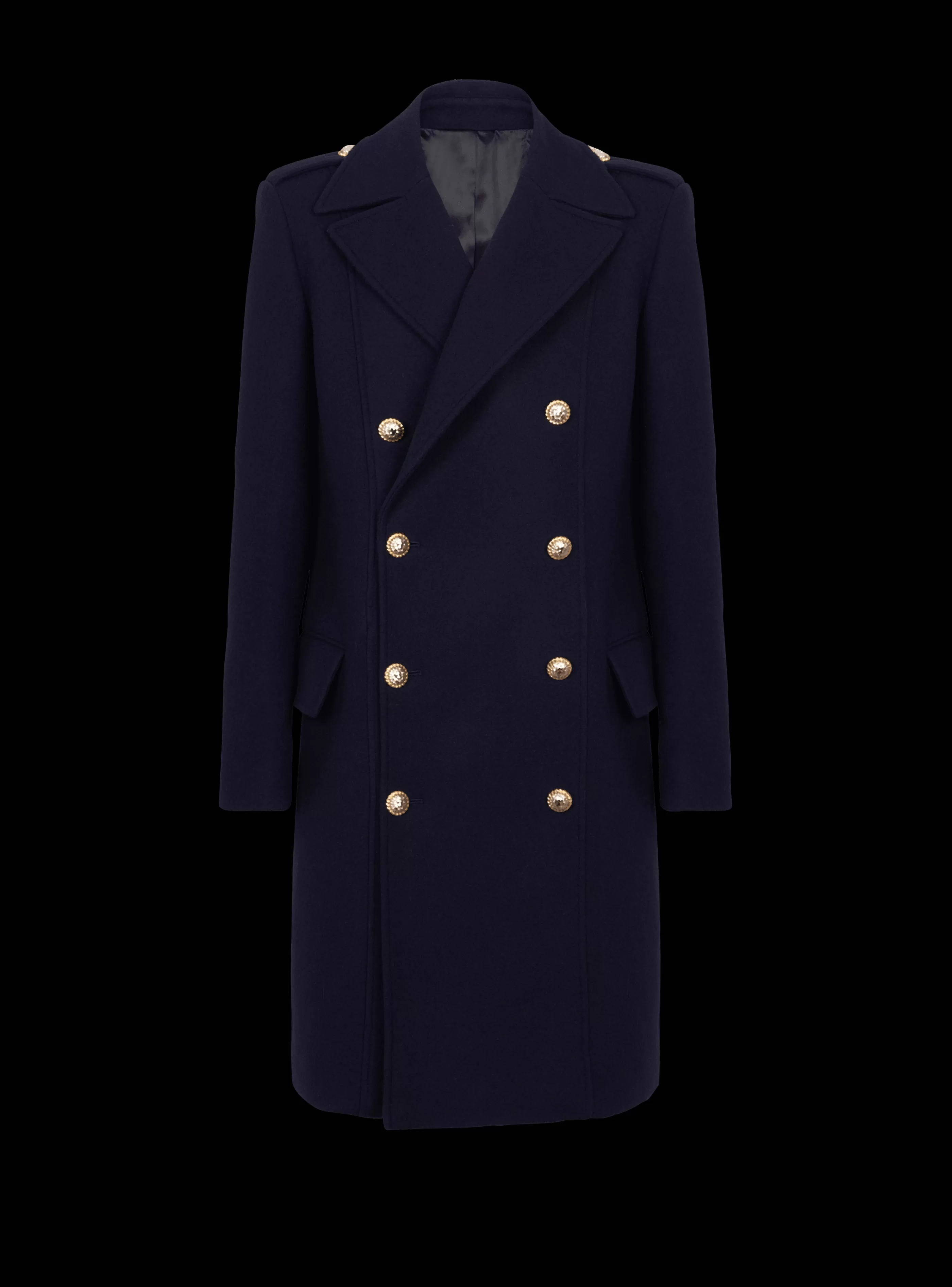 Balmain Capispalla-Coat In Felted Double-faced Wool navy