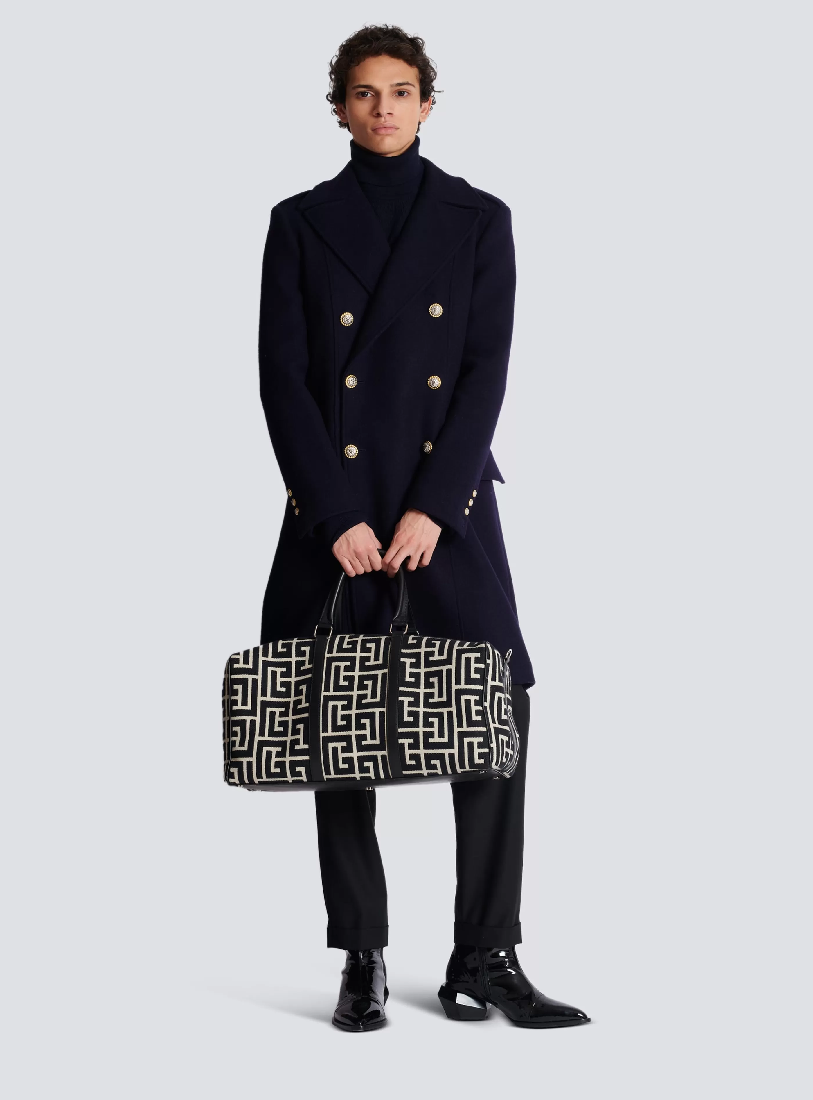 Balmain Capispalla-Coat In Felted Double-faced Wool navy