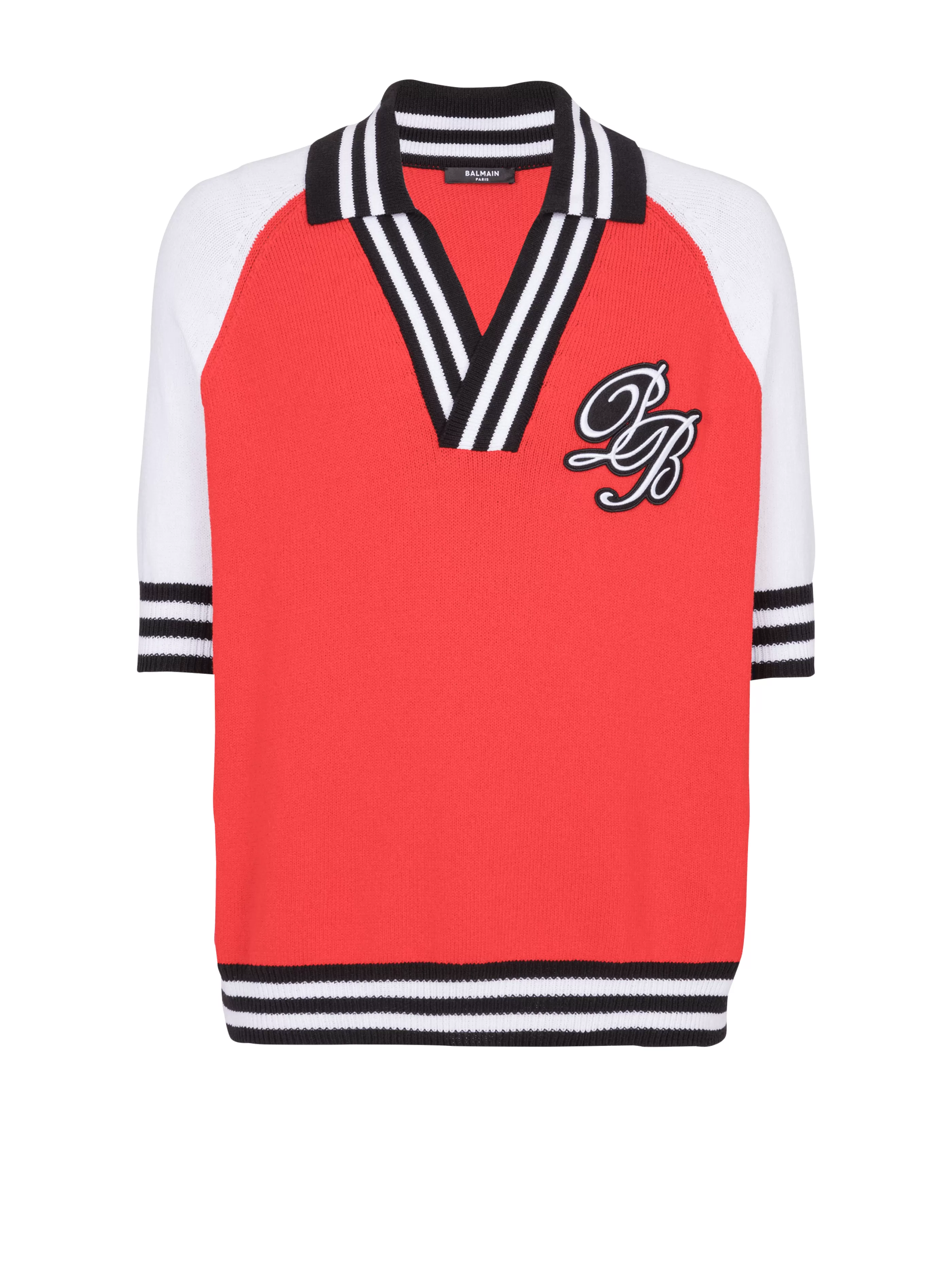 Balmain Maglieria | Camicie E Polo-College Baseball PB Signature Knit Polo Shirt red