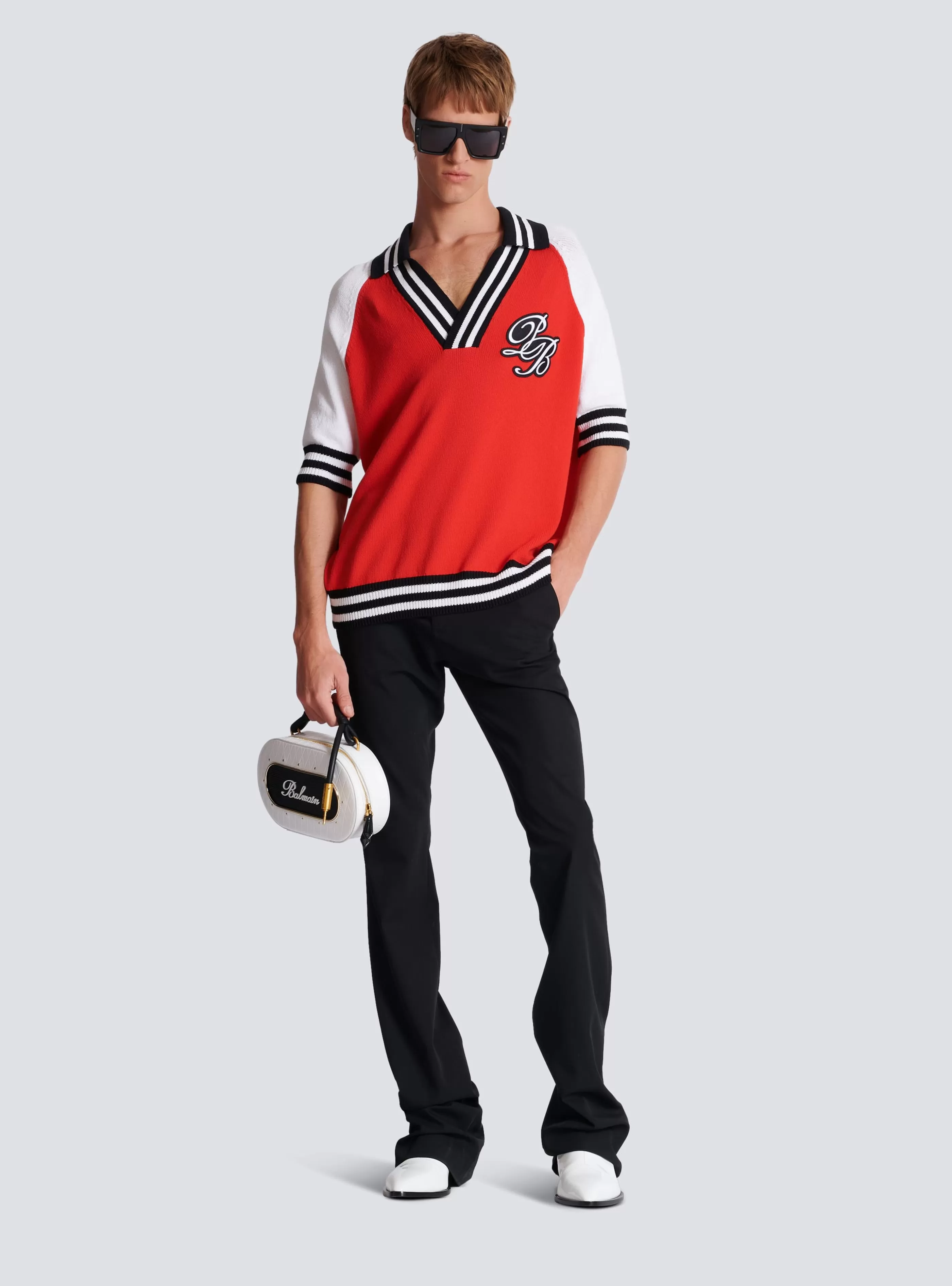 Balmain Maglieria | Camicie E Polo-College Baseball PB Signature Knit Polo Shirt red