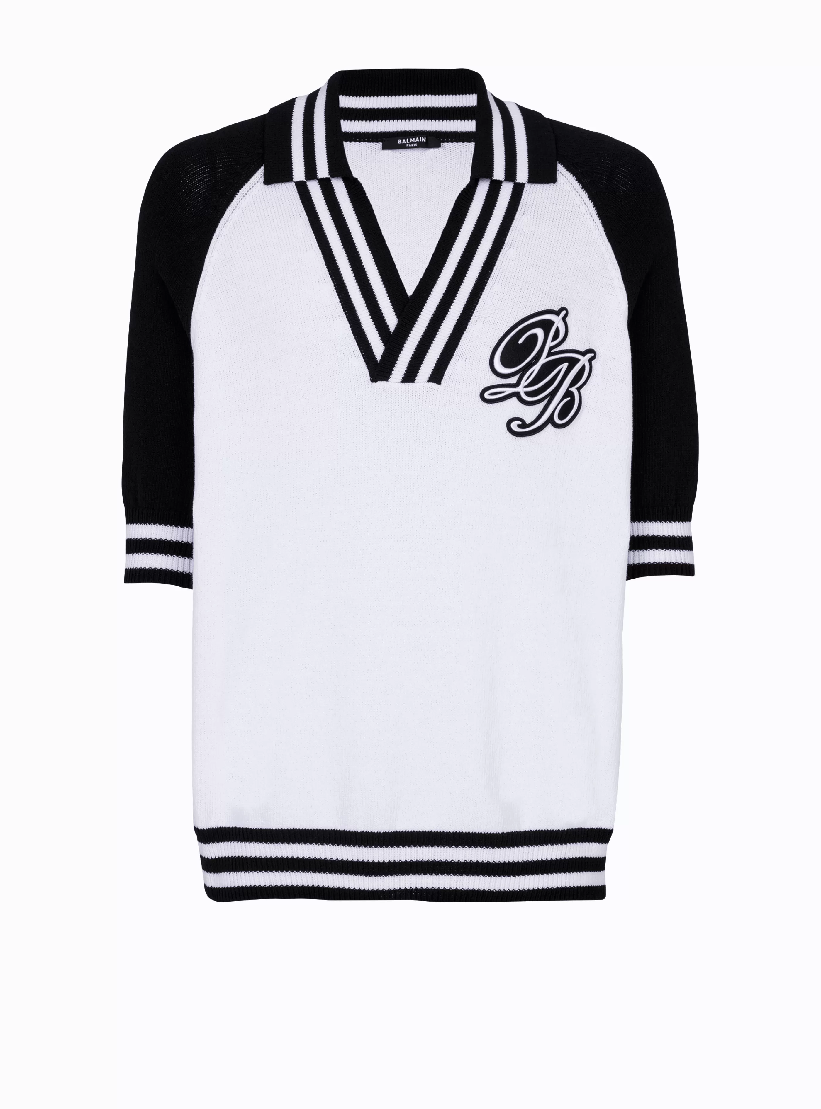 Balmain Maglieria | Camicie E Polo-College Baseball PB Signature Knit Polo Shirt white