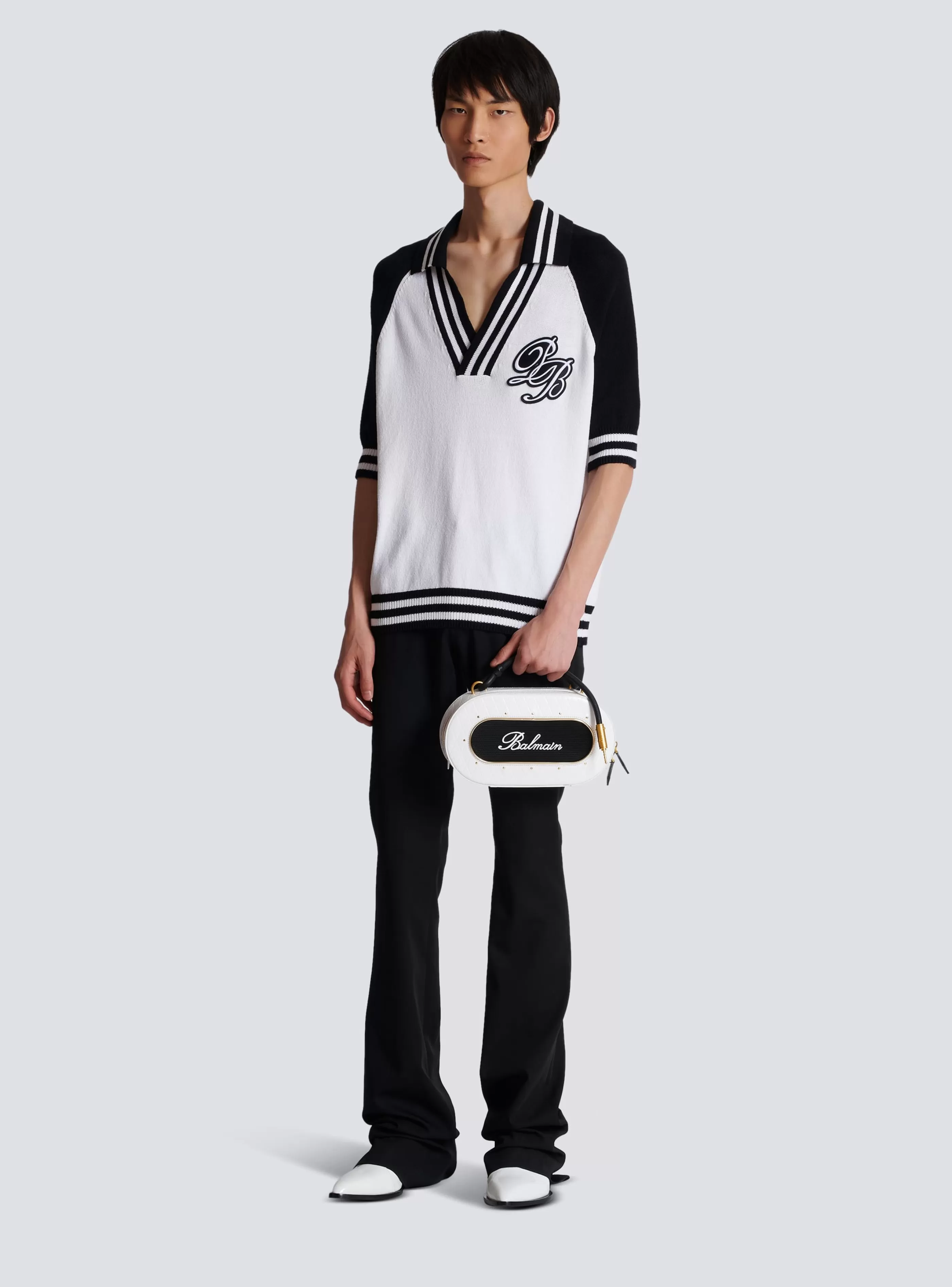 Balmain Maglieria | Camicie E Polo-College Baseball PB Signature Knit Polo Shirt white