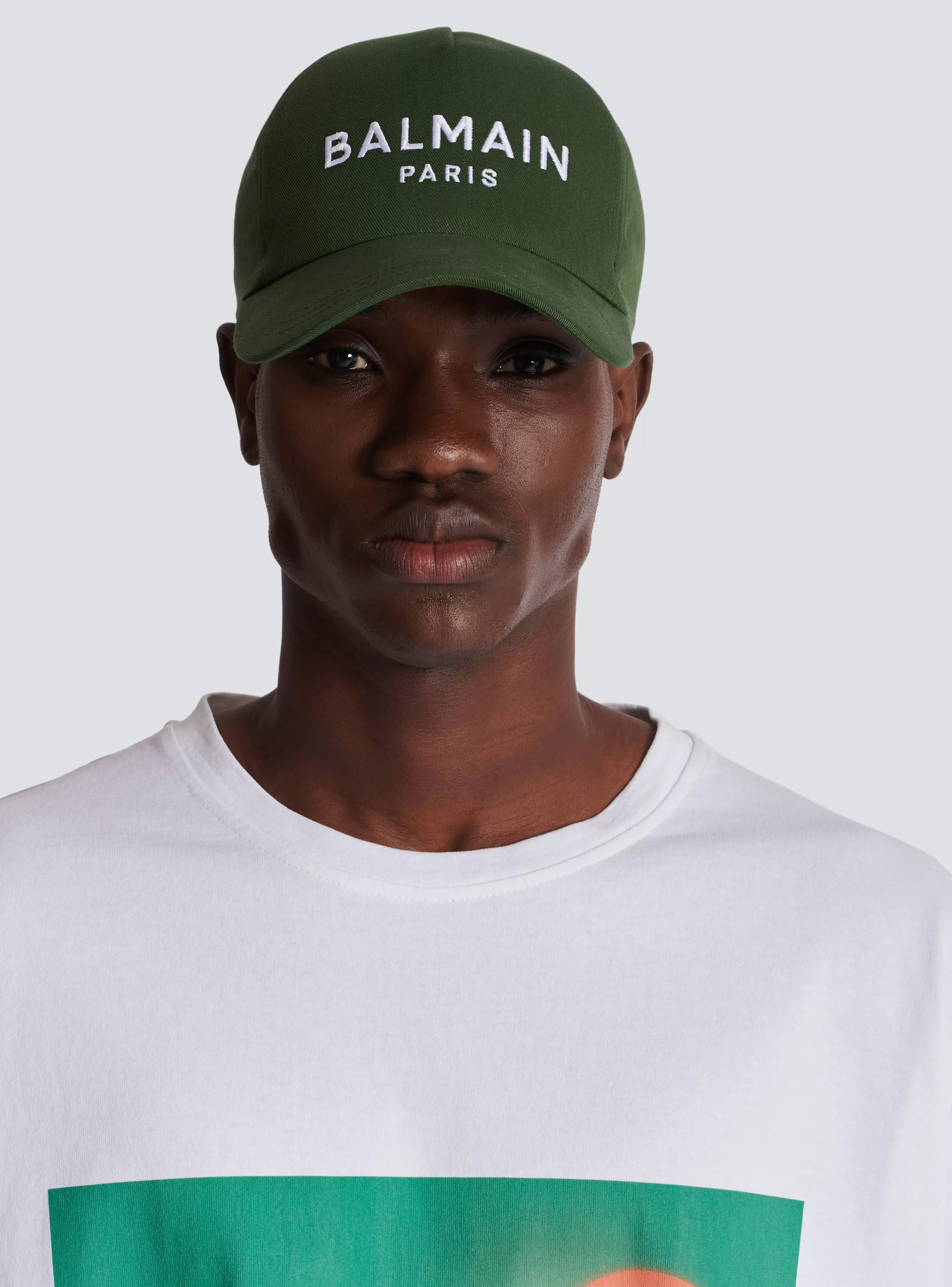 Balmain Cappelli-Cotton Cap With Paris Embroidery khaki