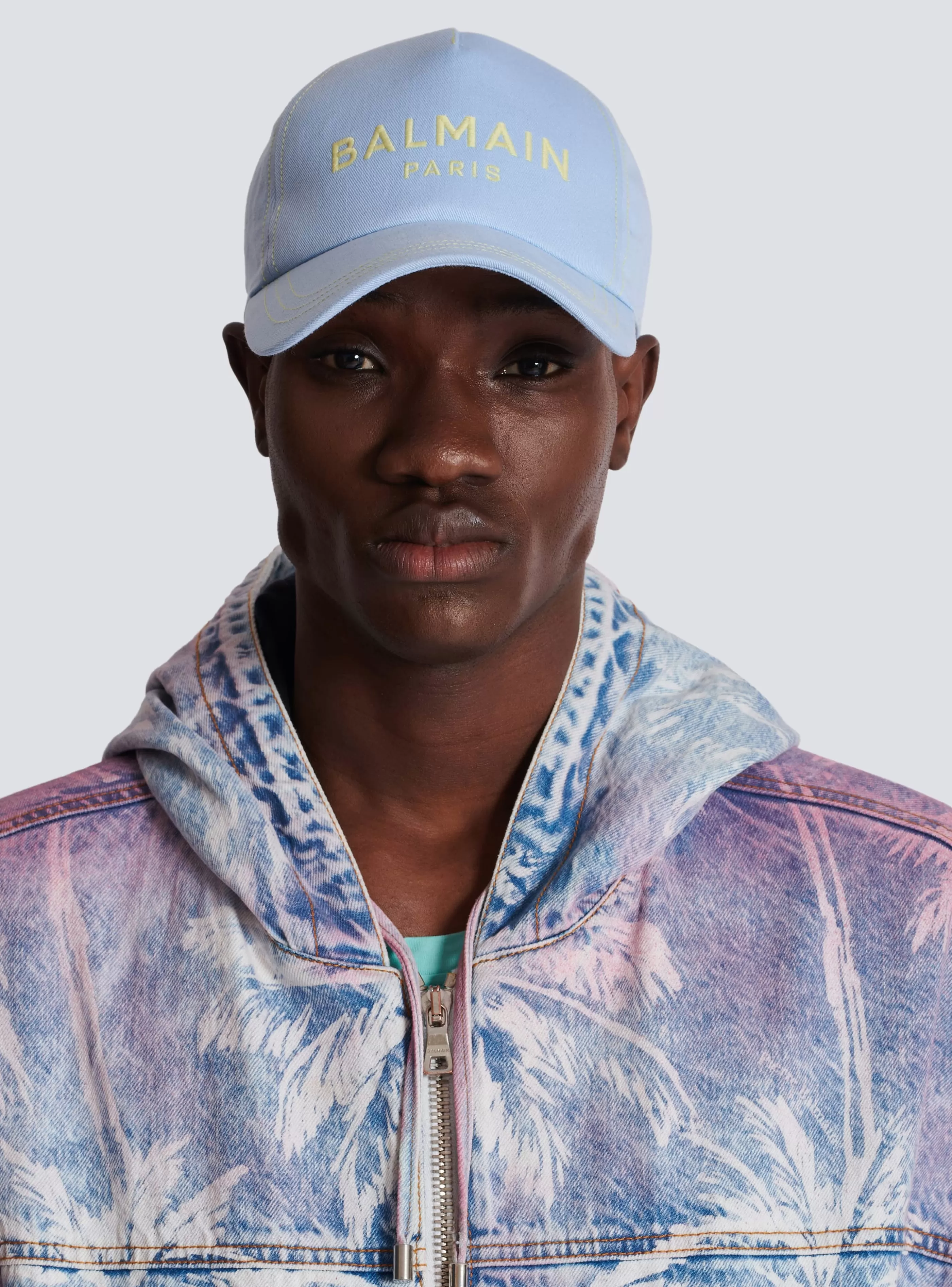 Balmain Cappelli-Cotton Cap With Paris Embroidery blue