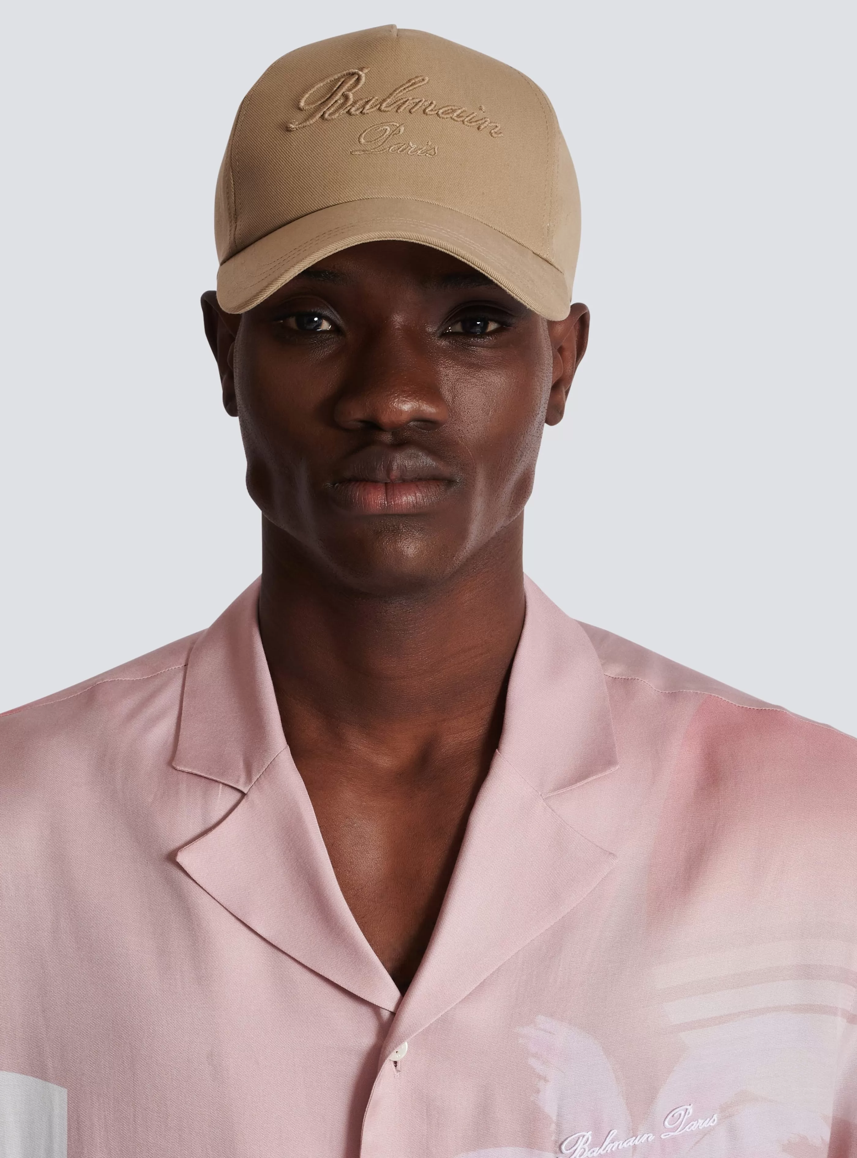 Balmain Cappelli-Cotton Cap With Signature Embroidery beige