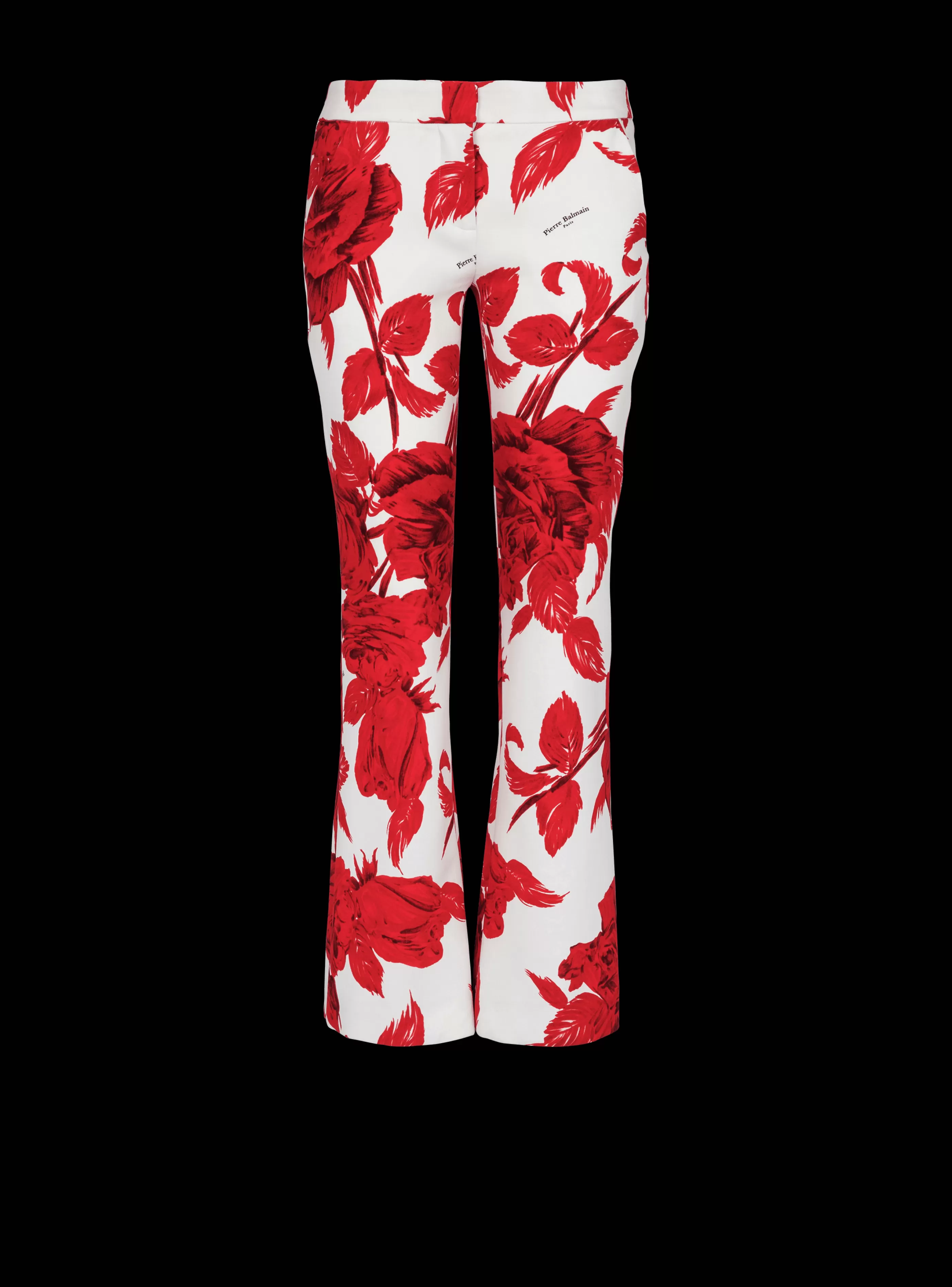 Balmain Pantaloni E Pantaloncini-Crepe Trousers With Roses Print red