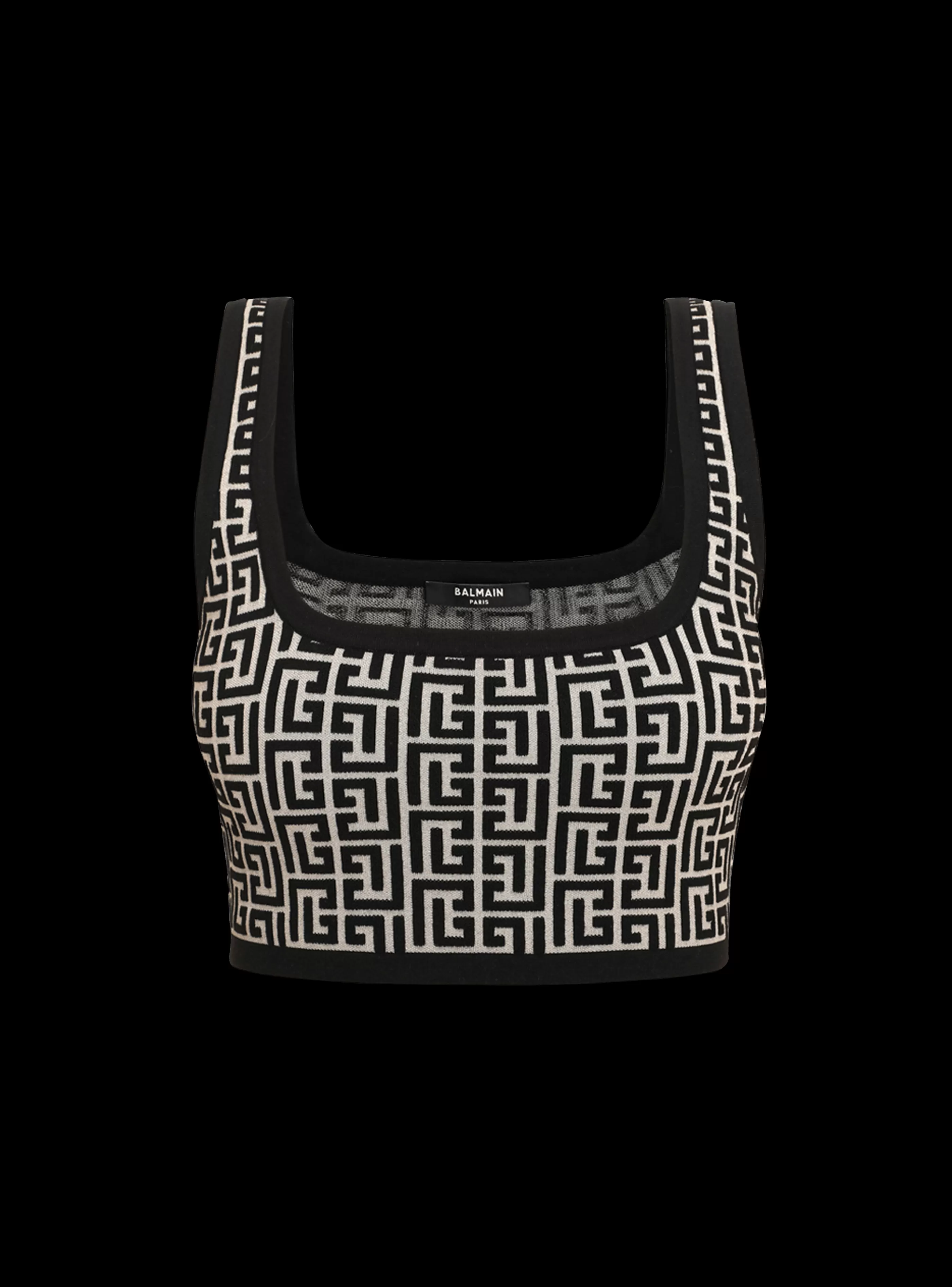 Balmain Top E Camicie-Cropped Bicolor Jacquard Sports Bra Top With Monogram black