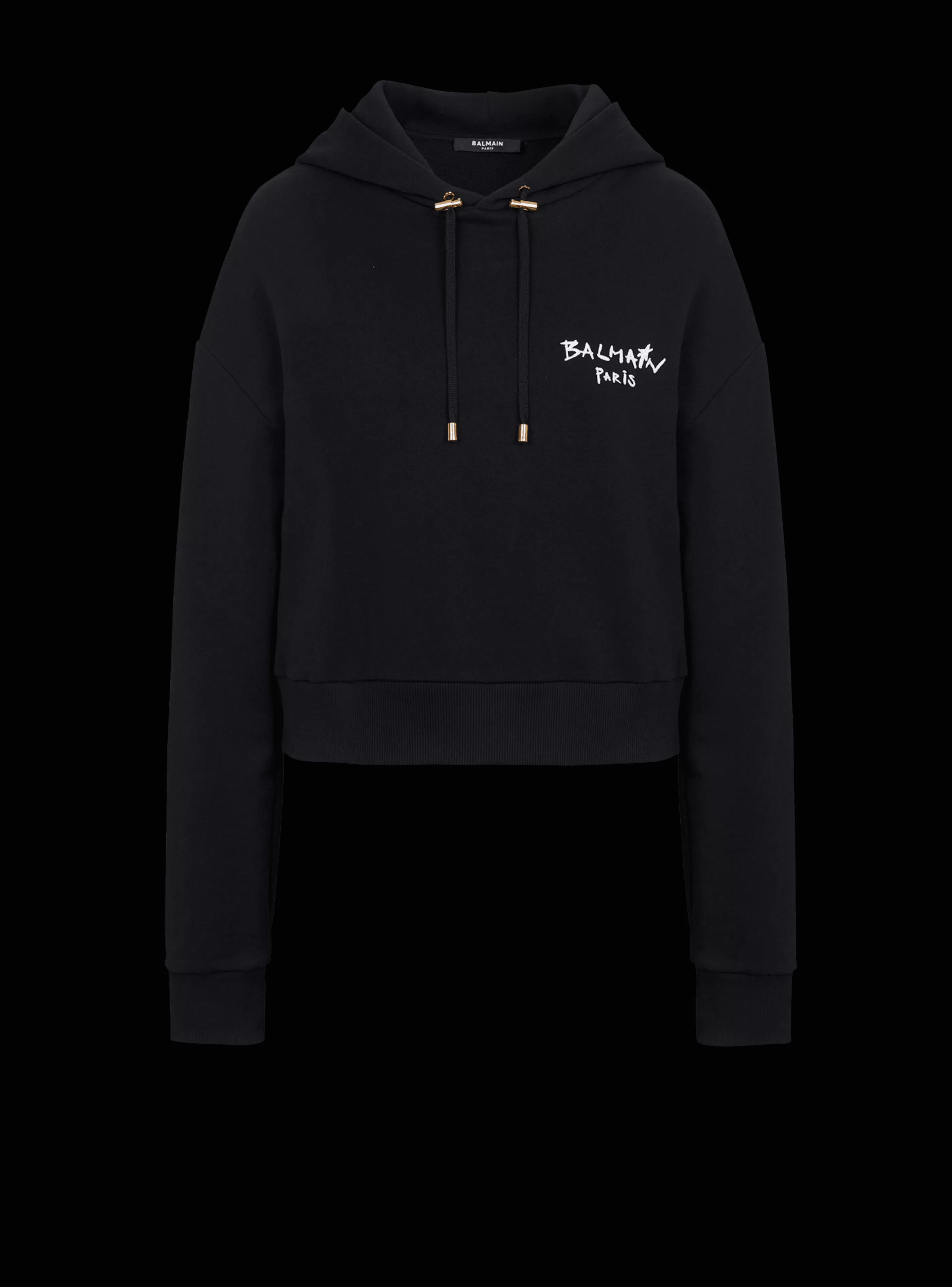 Balmain Felpe-Cropped Eco-design Cotton Sweatshirt With Flocked Graffiti Logo black