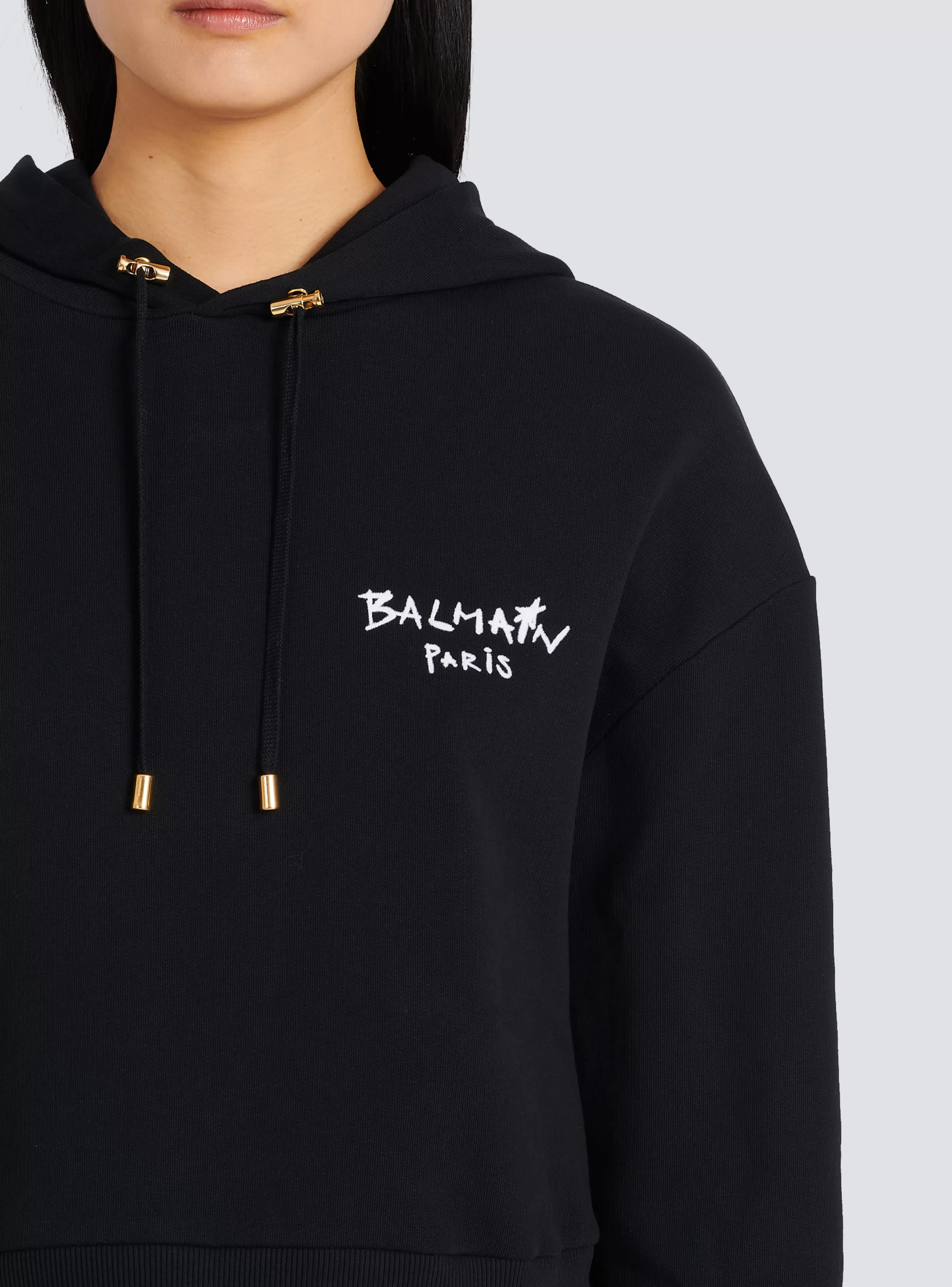 Balmain Felpe-Cropped Eco-design Cotton Sweatshirt With Flocked Graffiti Logo black