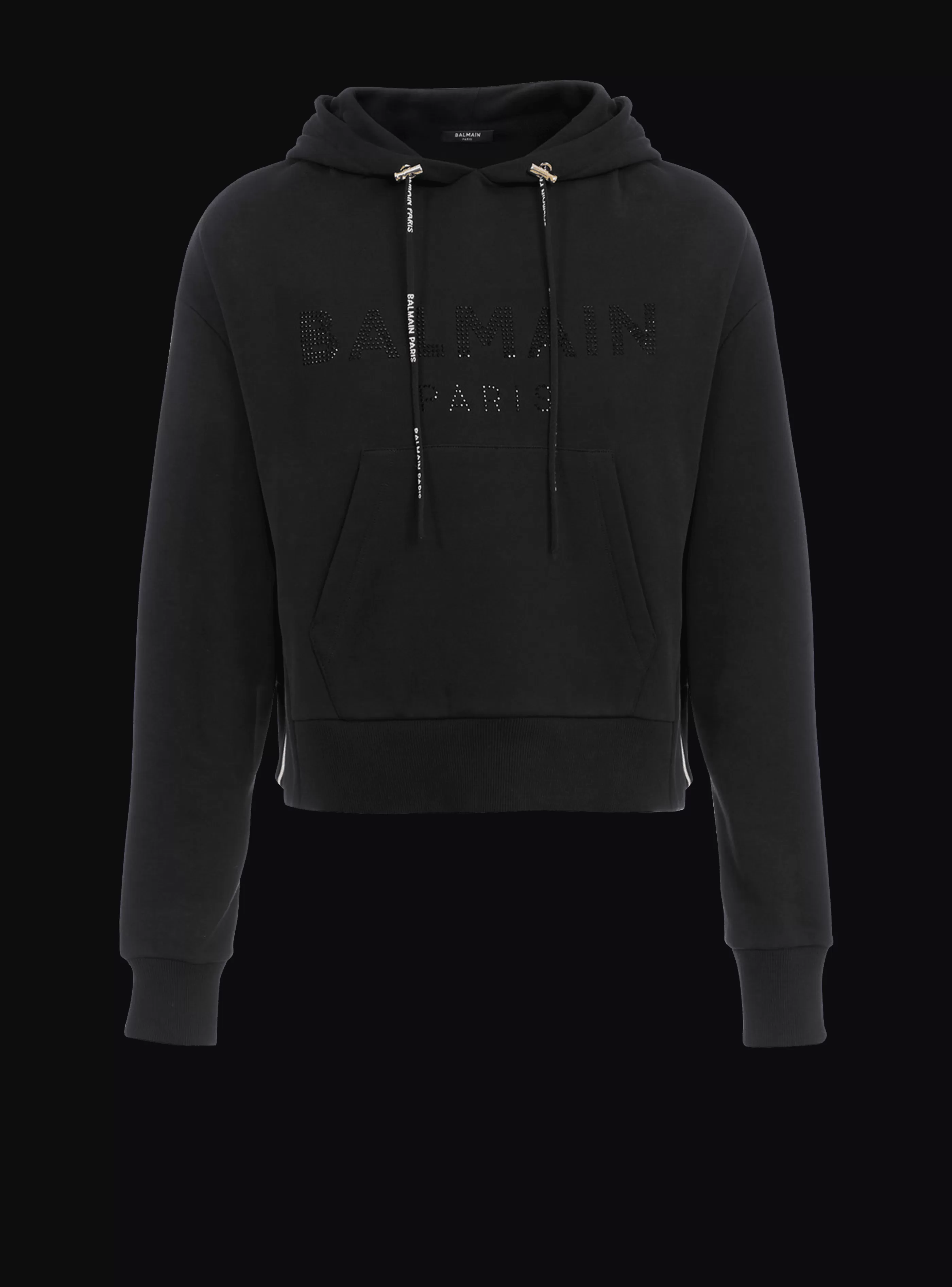 Balmain Felpe-Cropped Eco-designed Cotton Sweatshirt With Rhinestone Logo black