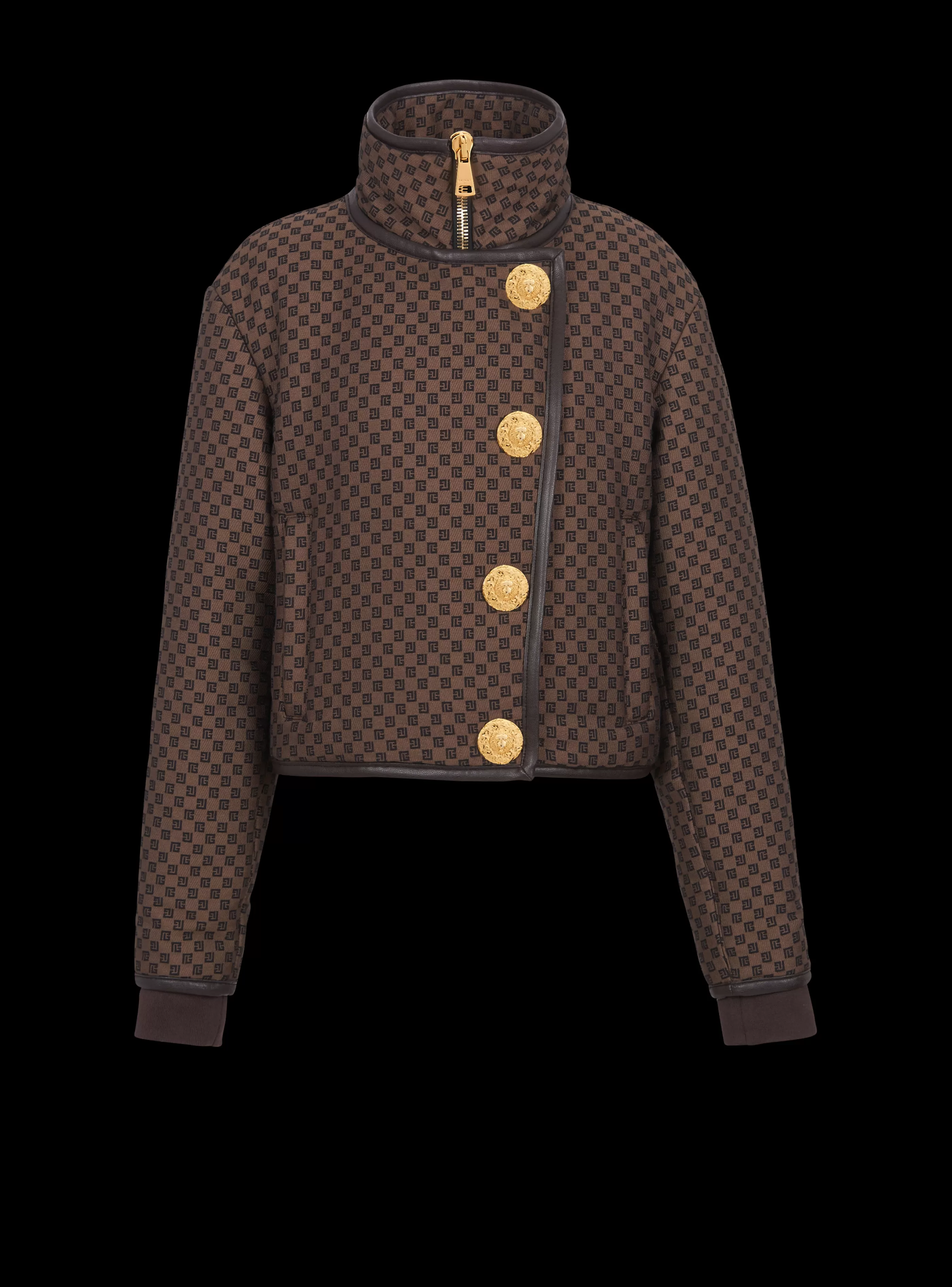 Balmain Capispalla-Cropped Mini Monogram Jacket brown