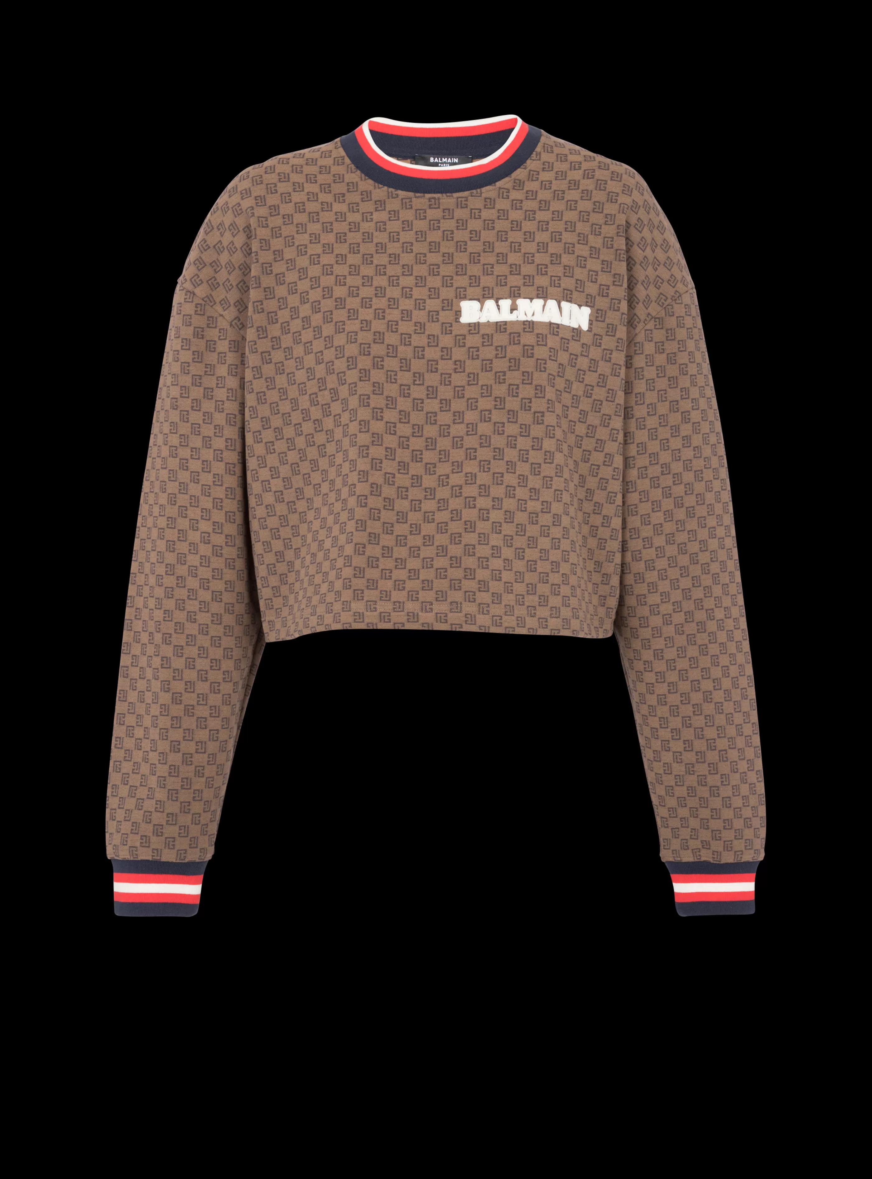 Balmain Felpe-Cropped Mini Monogram Sweatshirt brown