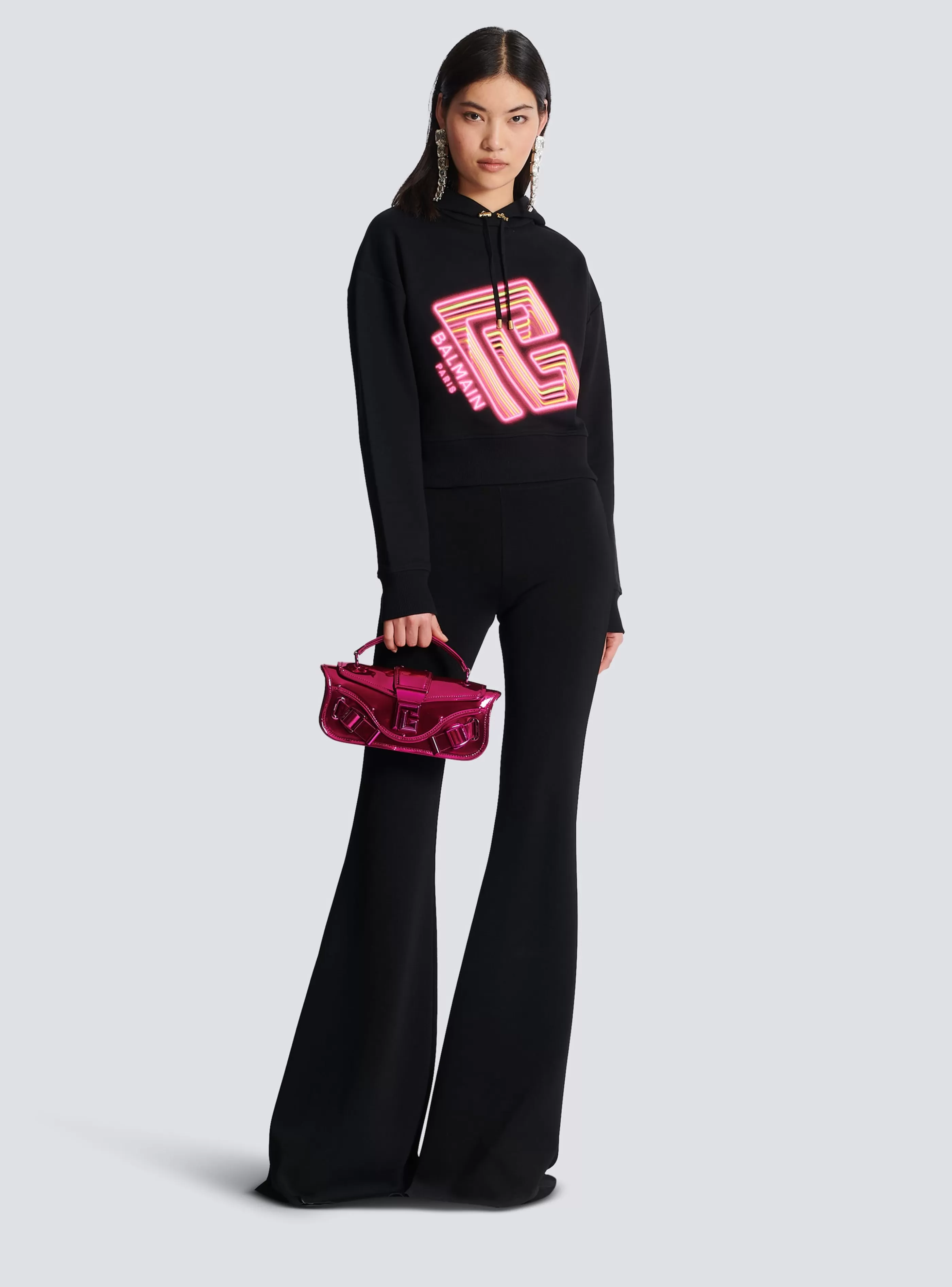 Balmain Felpe-Cropped Neon-print Sweatshirt black