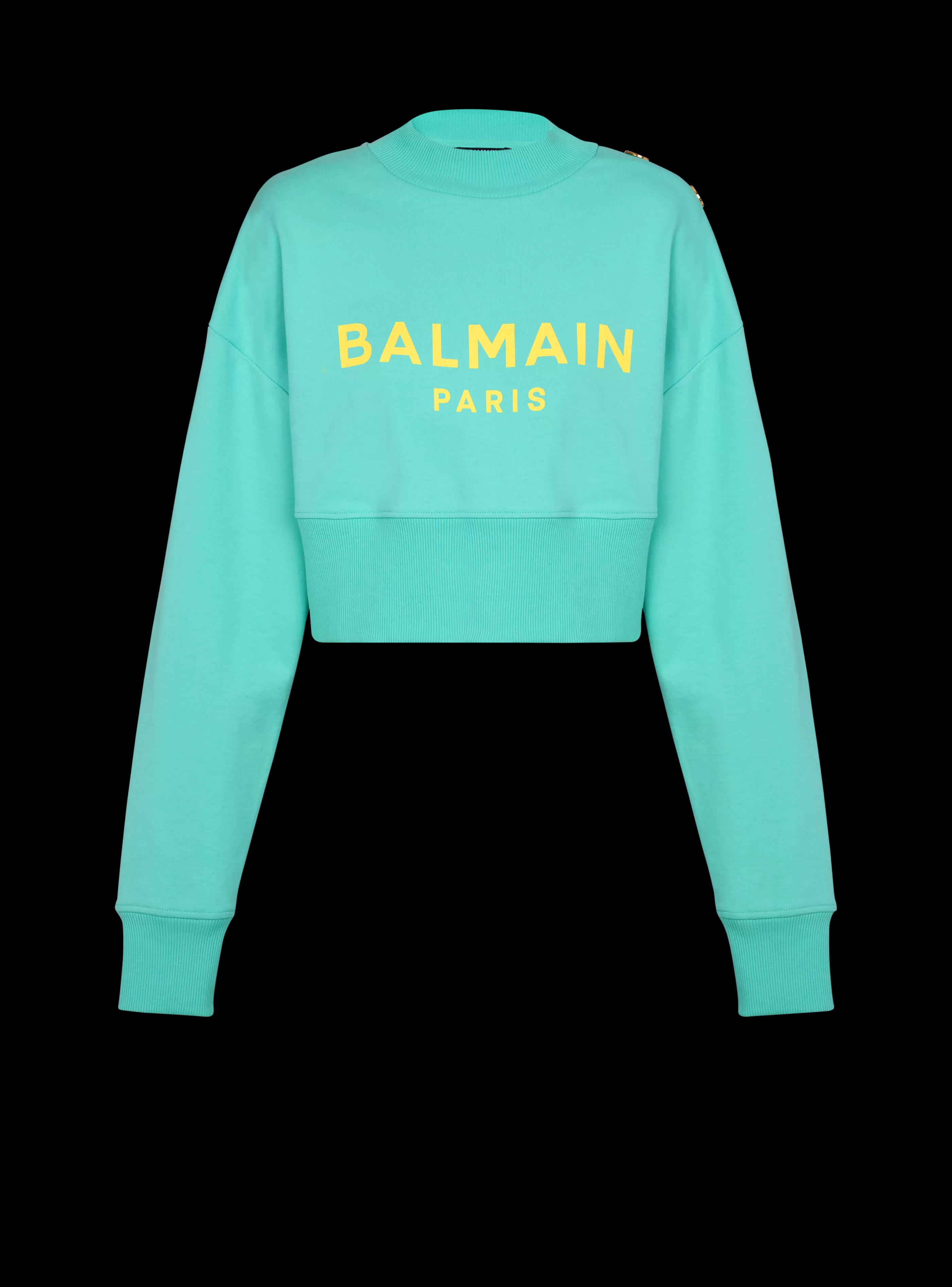 Balmain Felpe-Cropped Sweatshirt With Paris Print blue