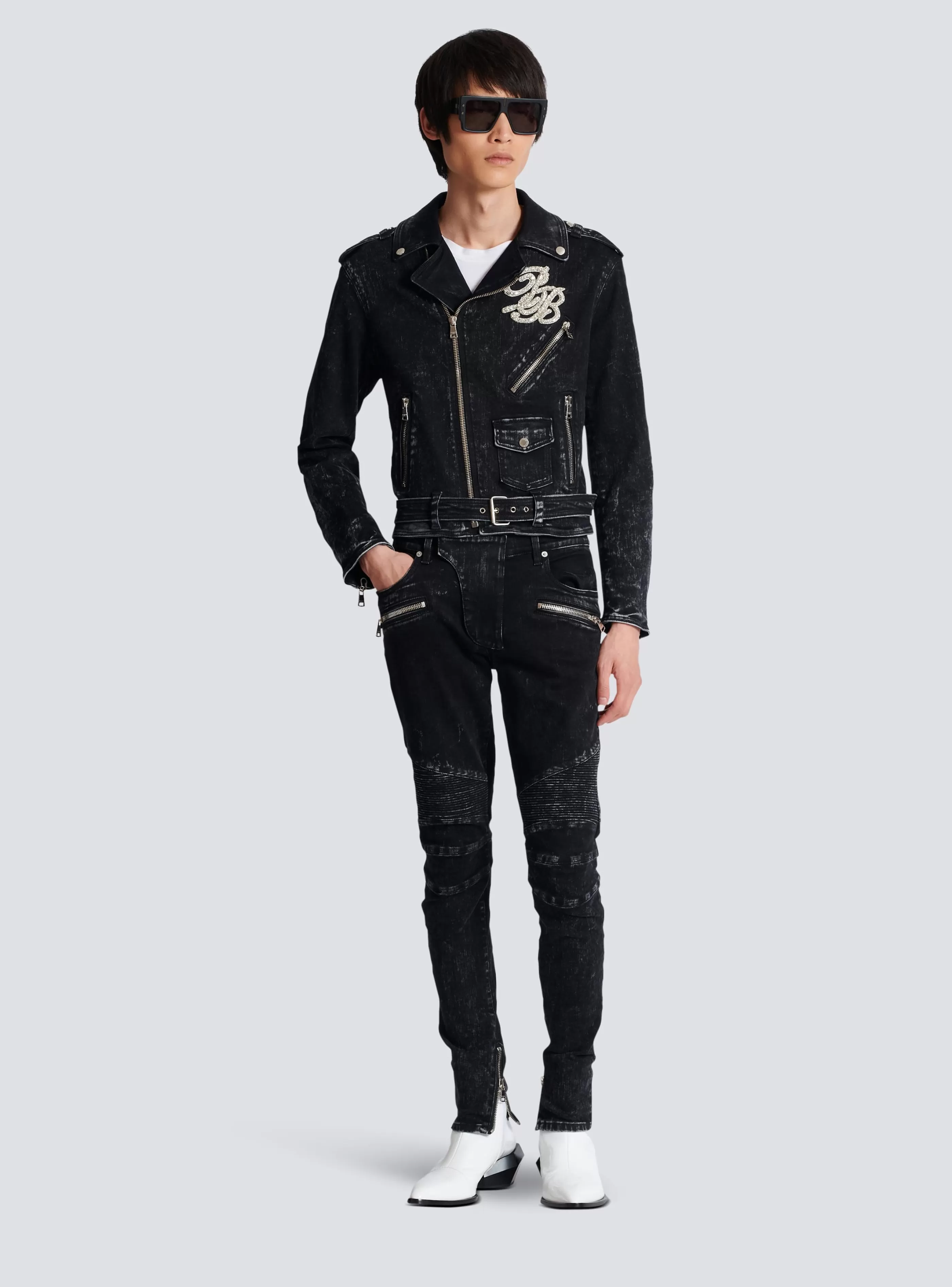 Balmain Capispalla | Denim-Denim Biker Jacket black