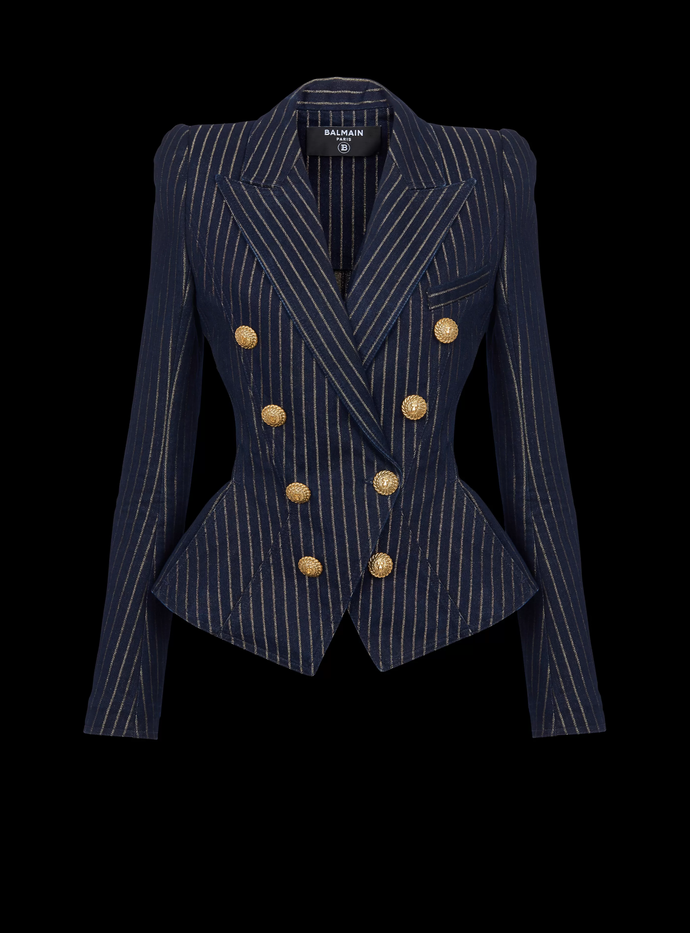 Balmain Denim | Giacche E Blazer-Denim Jacket With Lurex Stripes navy