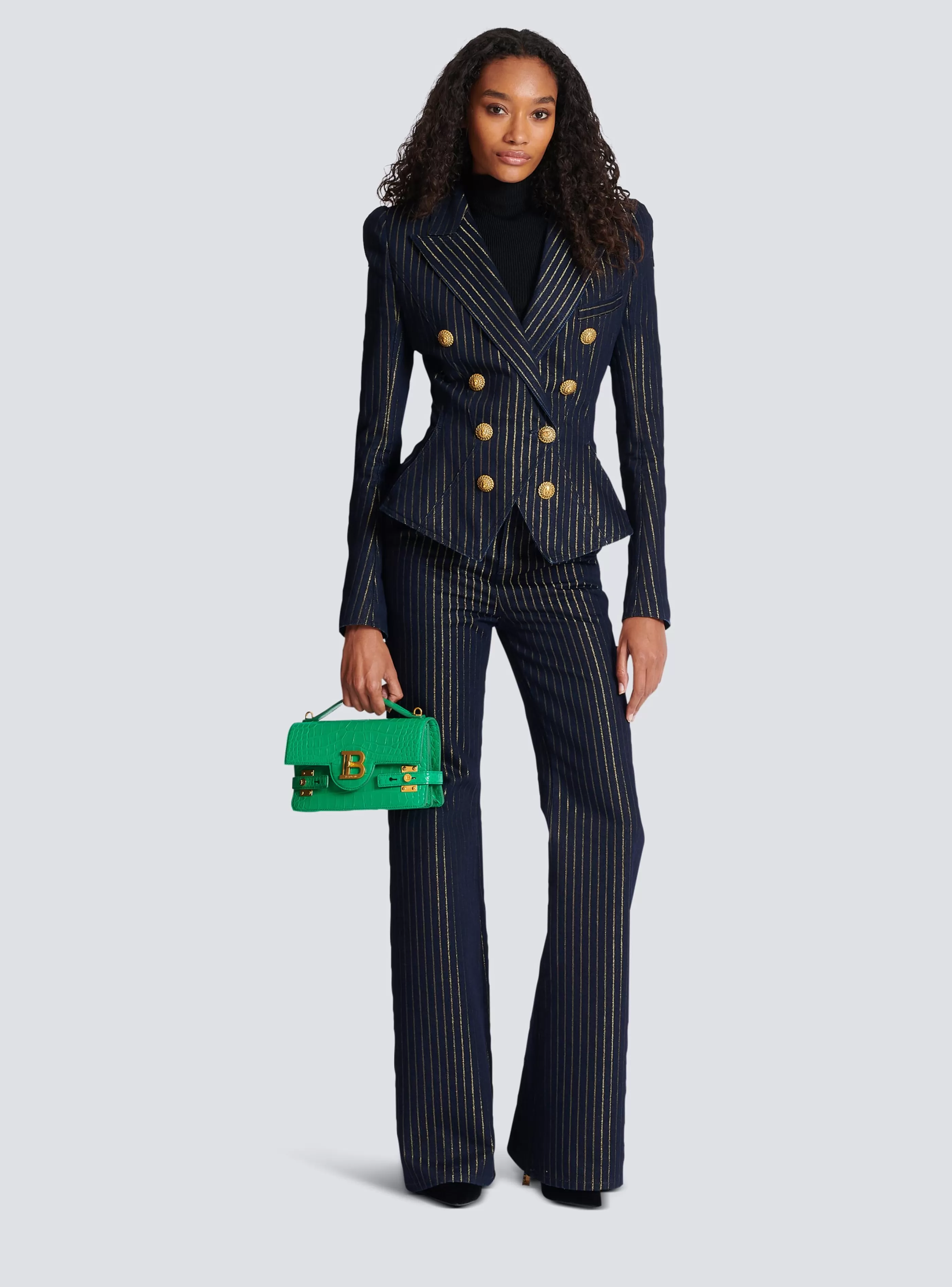 Balmain Denim | Giacche E Blazer-Denim Jacket With Lurex Stripes navy