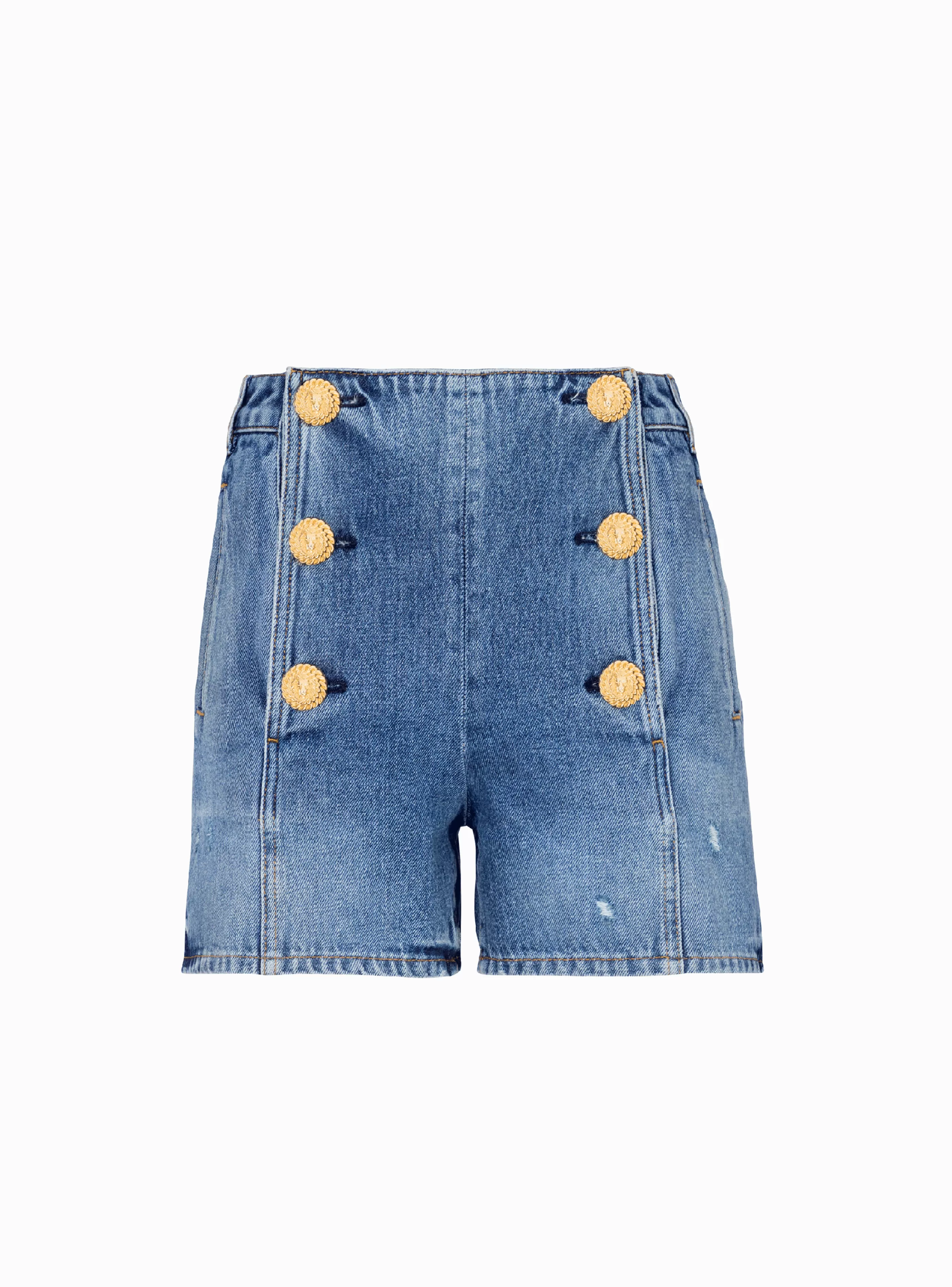 Balmain Denim-Denim Shorts With Buttons navy