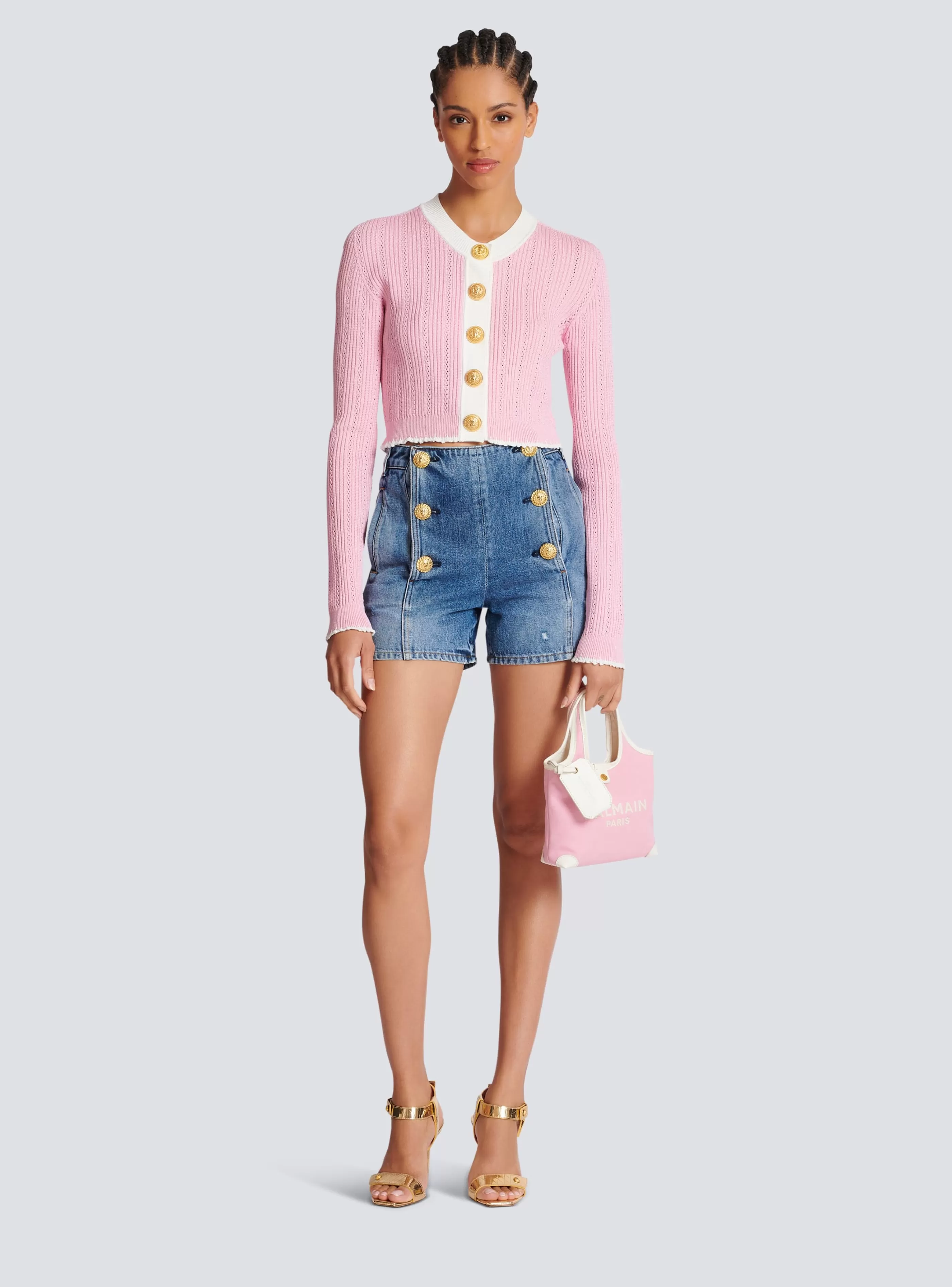 Balmain Denim-Denim Shorts With Buttons navy