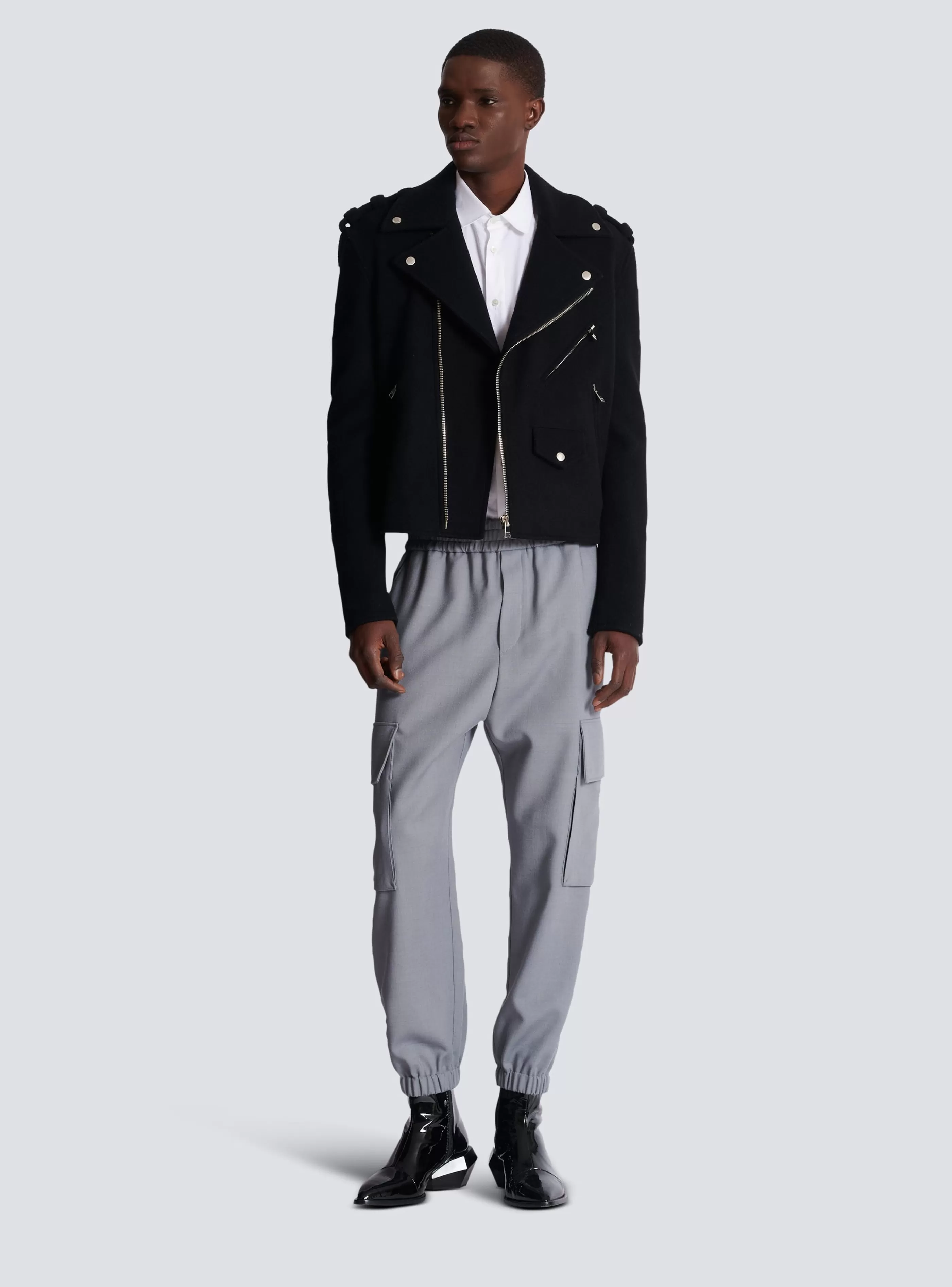 Balmain Pantaloni E Pantaloncini-Double Crepe Wool Cargo Trousers grey