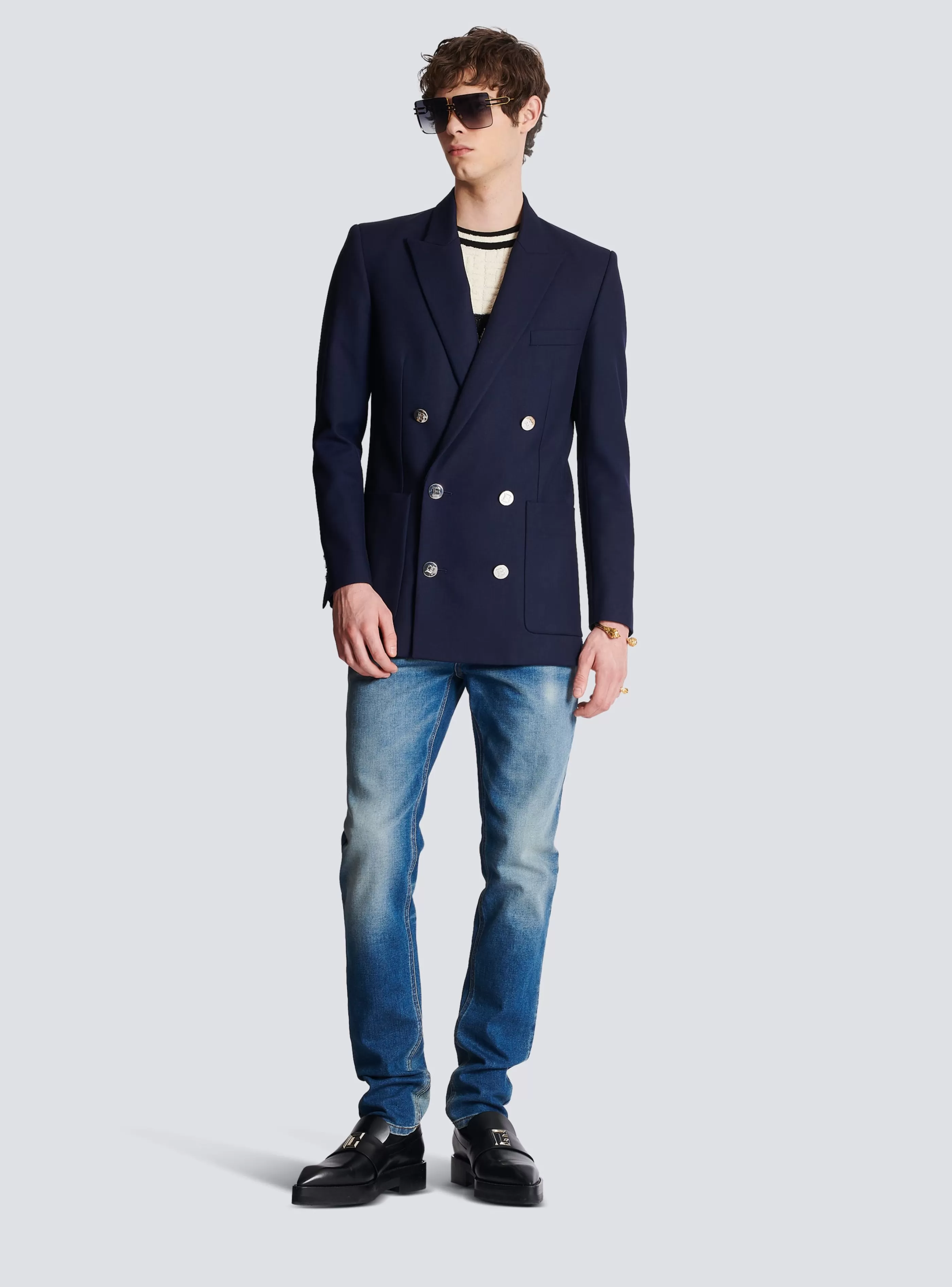 Balmain Giacche E Blazers-Double-breasted Buttoned Blazer navy