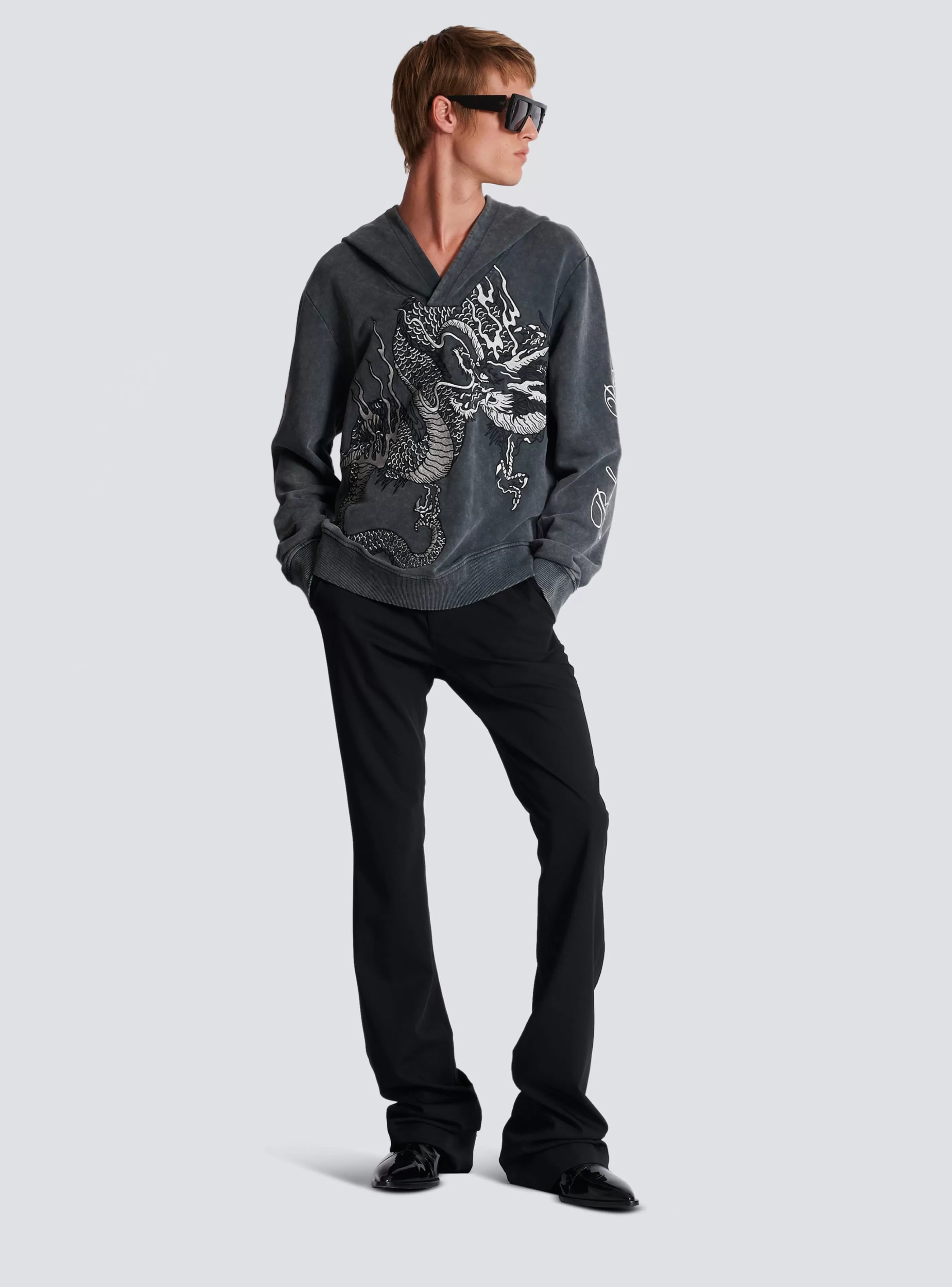 Balmain Felpe-Dragon Embroidered Sweatshirt grey