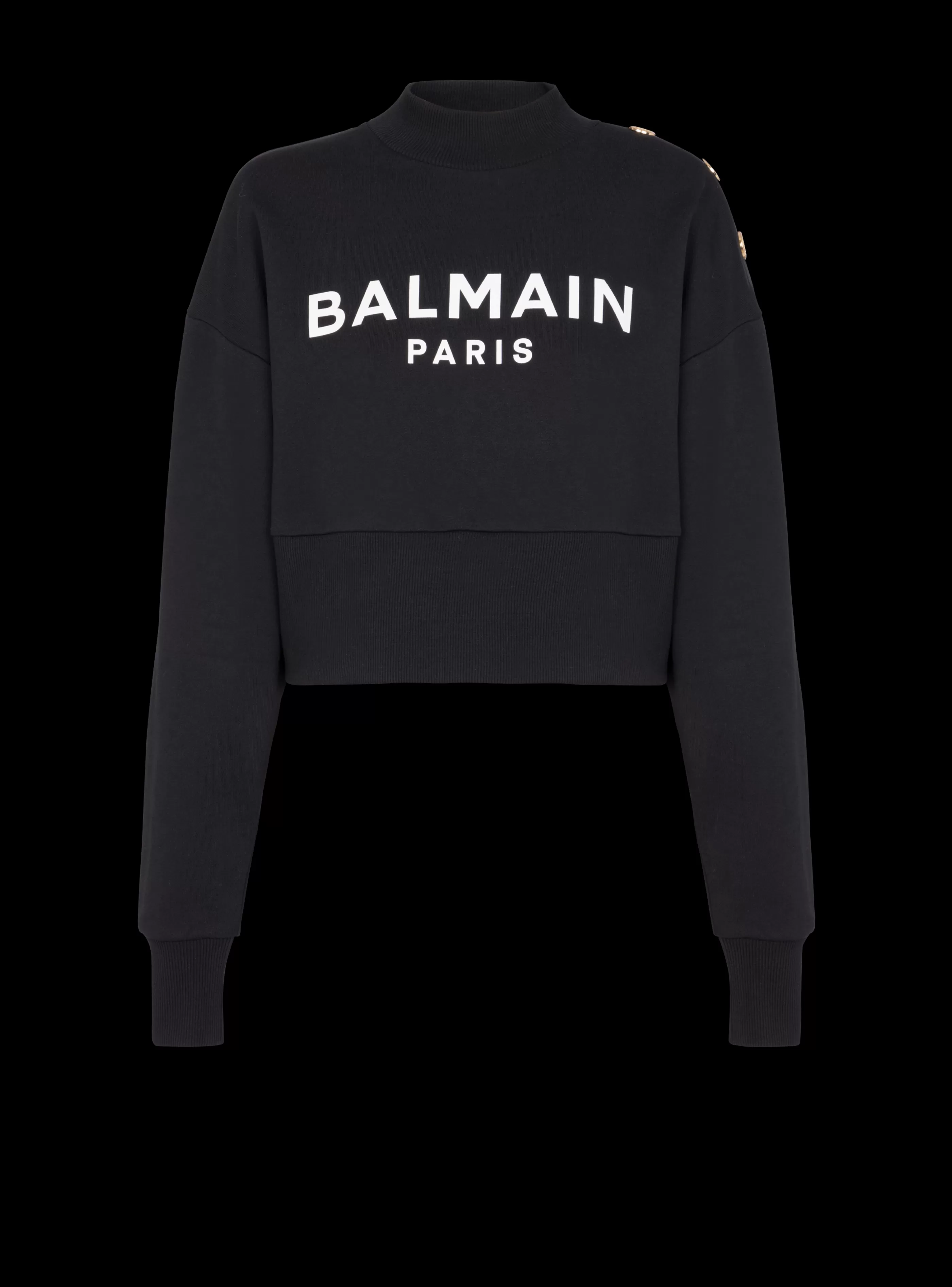 Balmain Felpe-Eco-responsible Cotton Cropped Sweatshirt With Logo Print black
