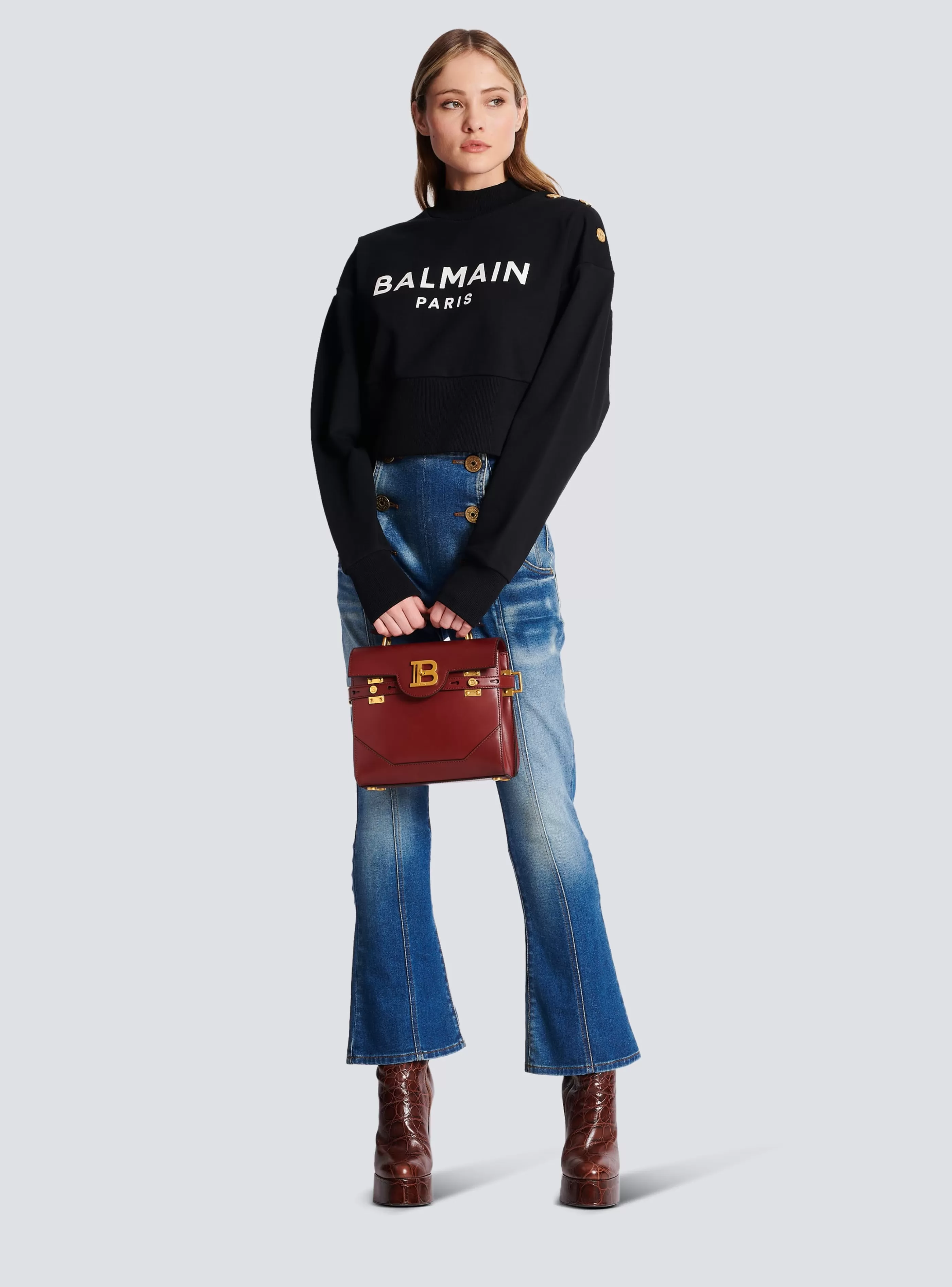 Balmain Felpe-Eco-responsible Cotton Cropped Sweatshirt With Logo Print black
