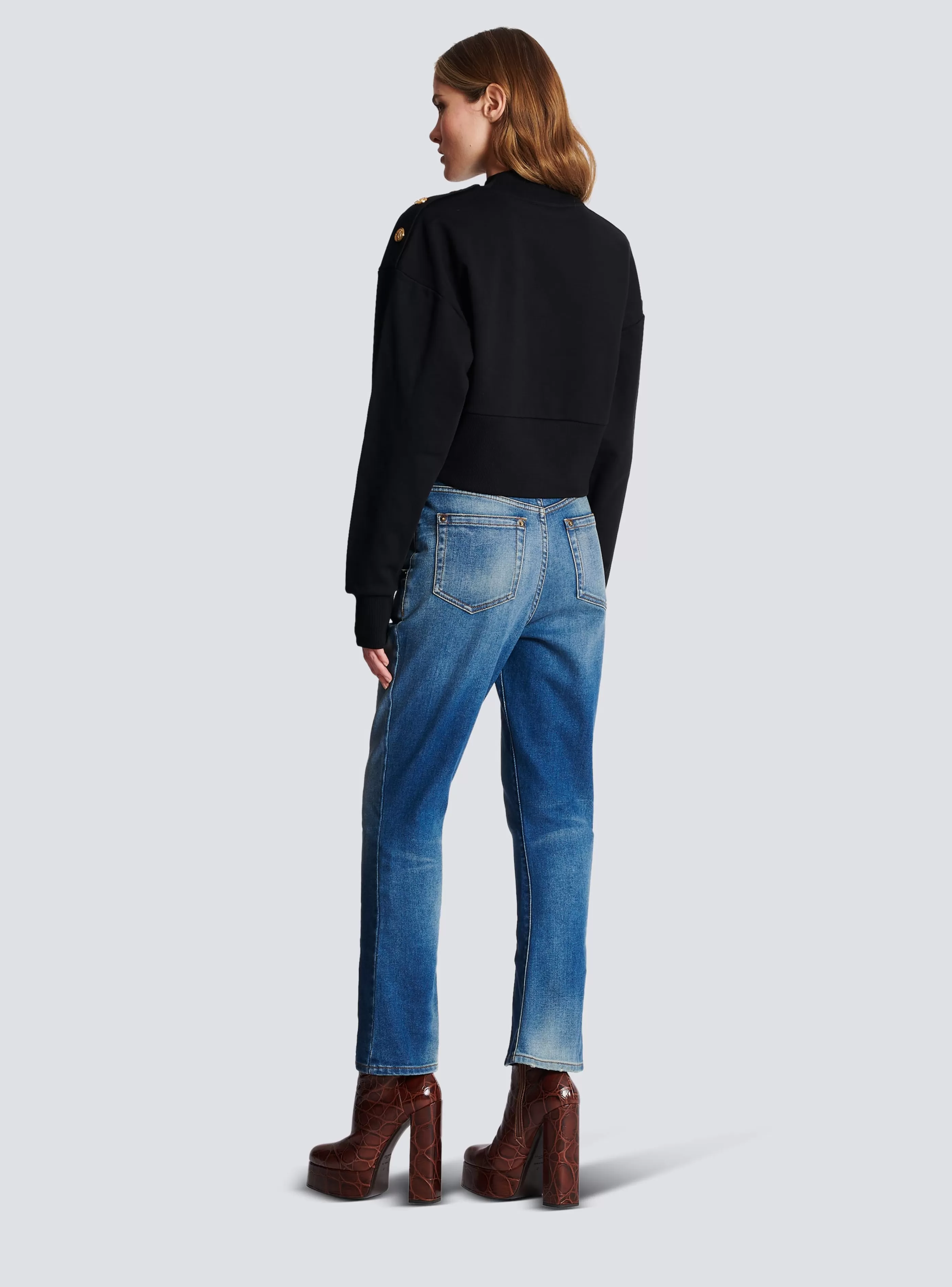Balmain Felpe-Eco-responsible Cotton Cropped Sweatshirt With Logo Print black