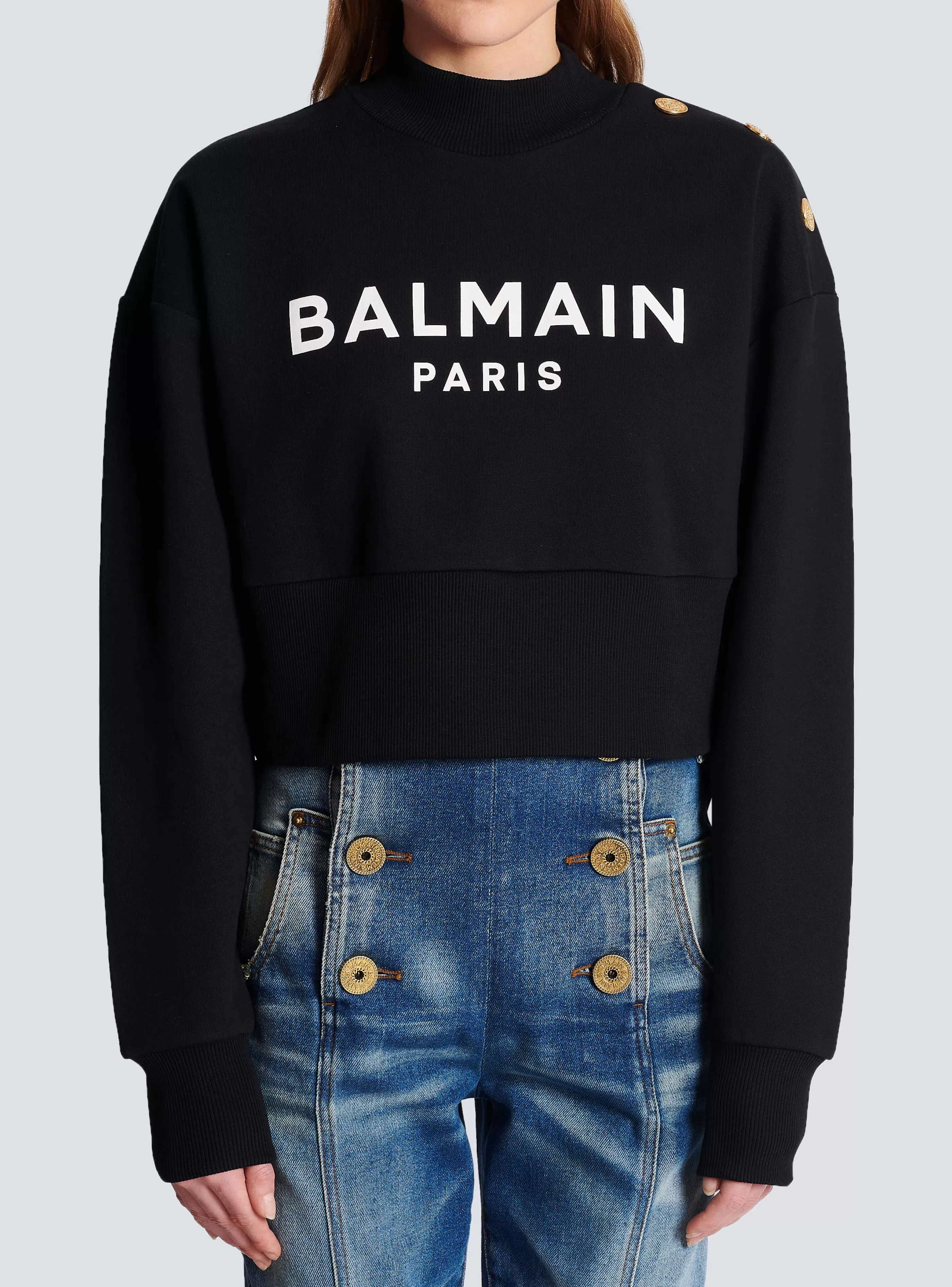 Balmain Felpe-Eco-responsible Cotton Cropped Sweatshirt With Logo Print black