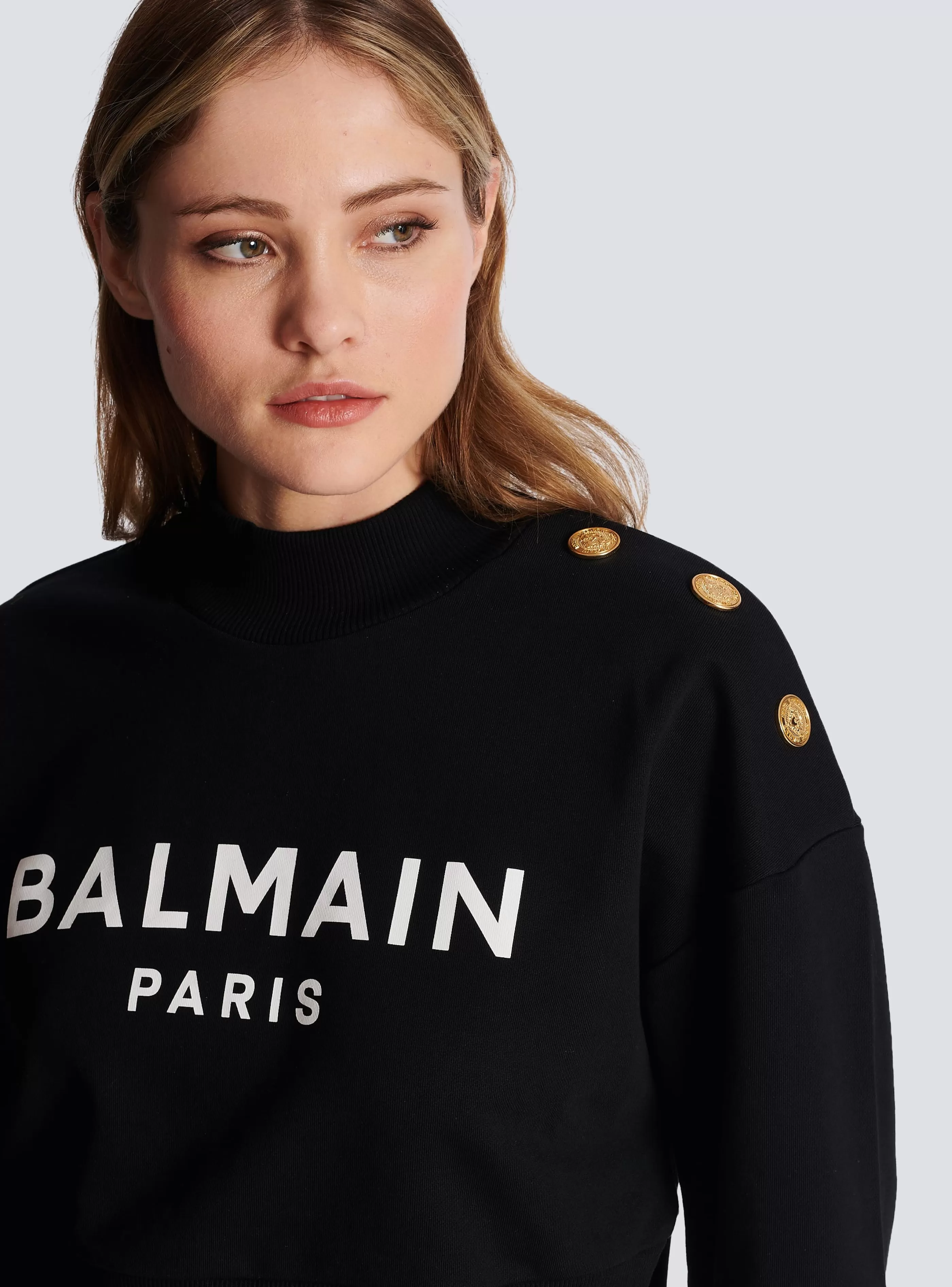 Balmain Felpe-Eco-responsible Cotton Cropped Sweatshirt With Logo Print black
