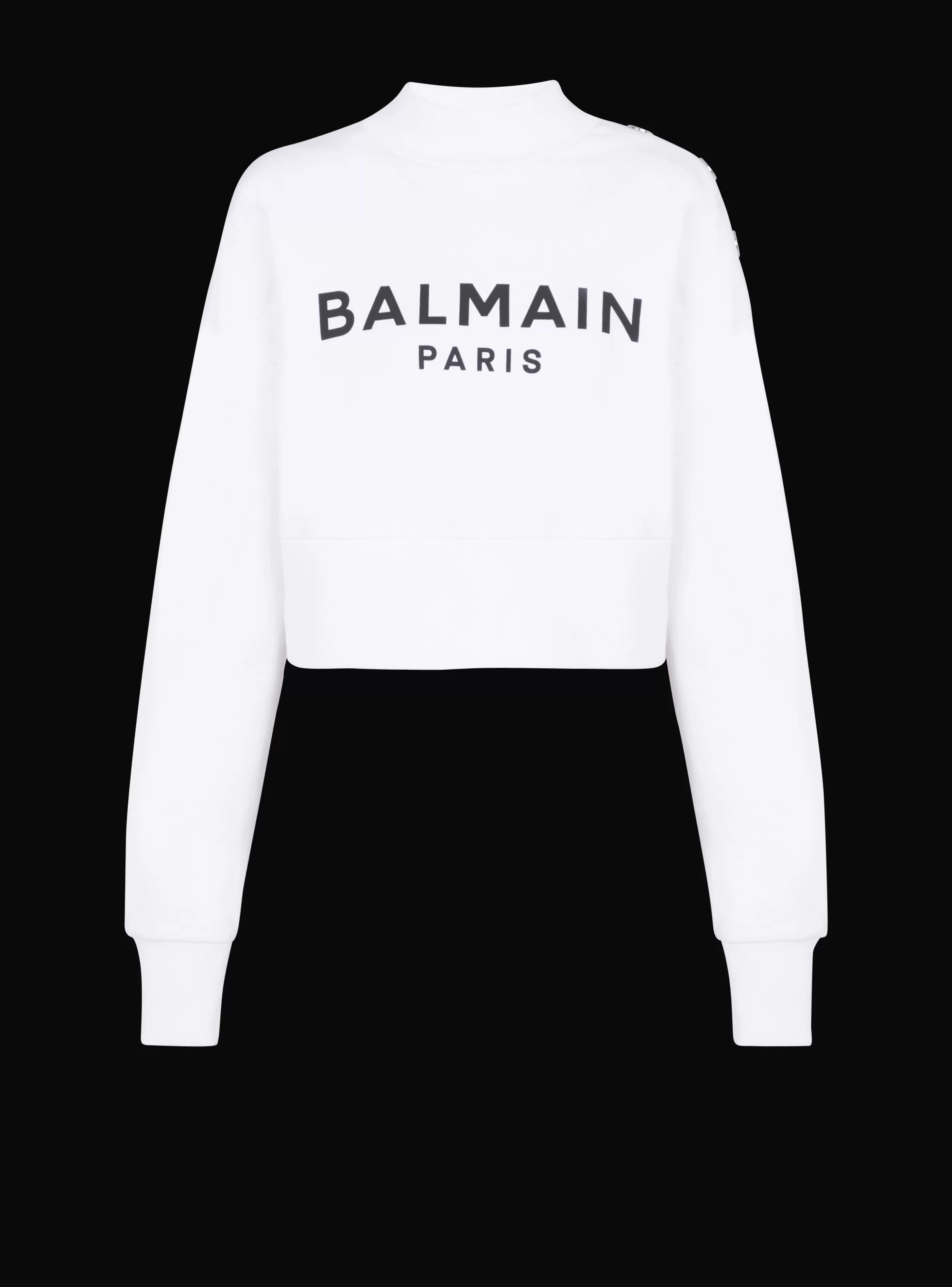 Balmain Felpe-Eco-responsible Cotton Cropped Sweatshirt With Logo Print white