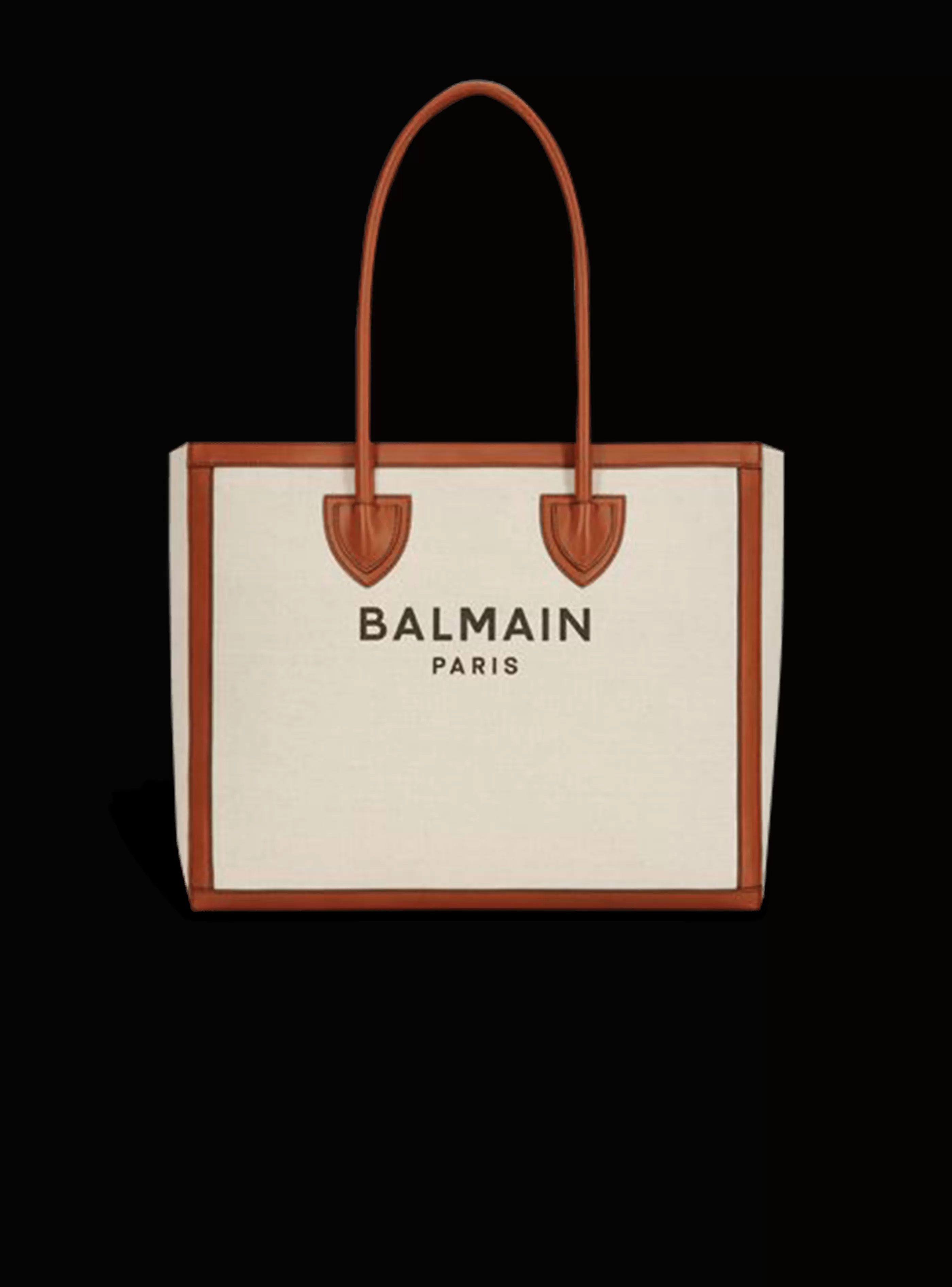 Balmain Shopper | Borse A Spalla-Ecru Canvas B-Army 42 Tote Bag With Brown Leather Panels beige