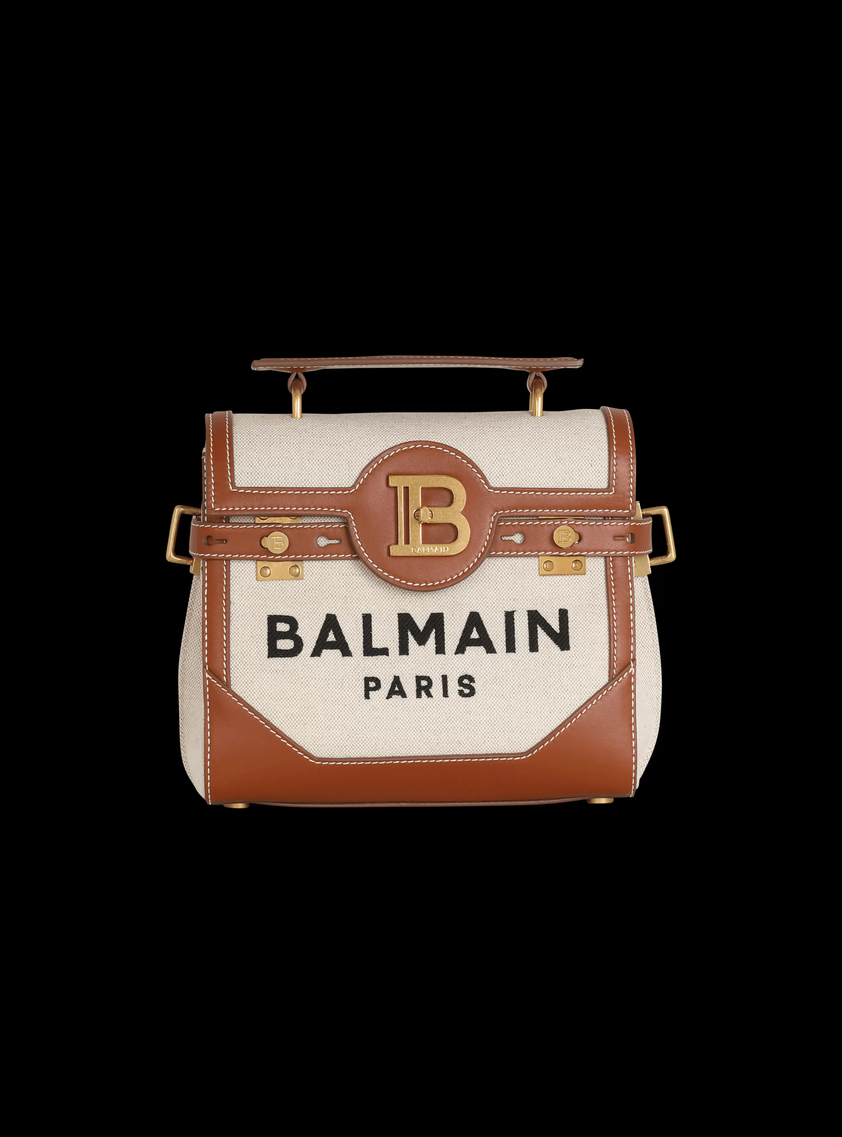 Balmain Borse A Spalla | Borse A Tracolla-Ecru Canvas B-Buzz 23 Bag With Leather Panels brown