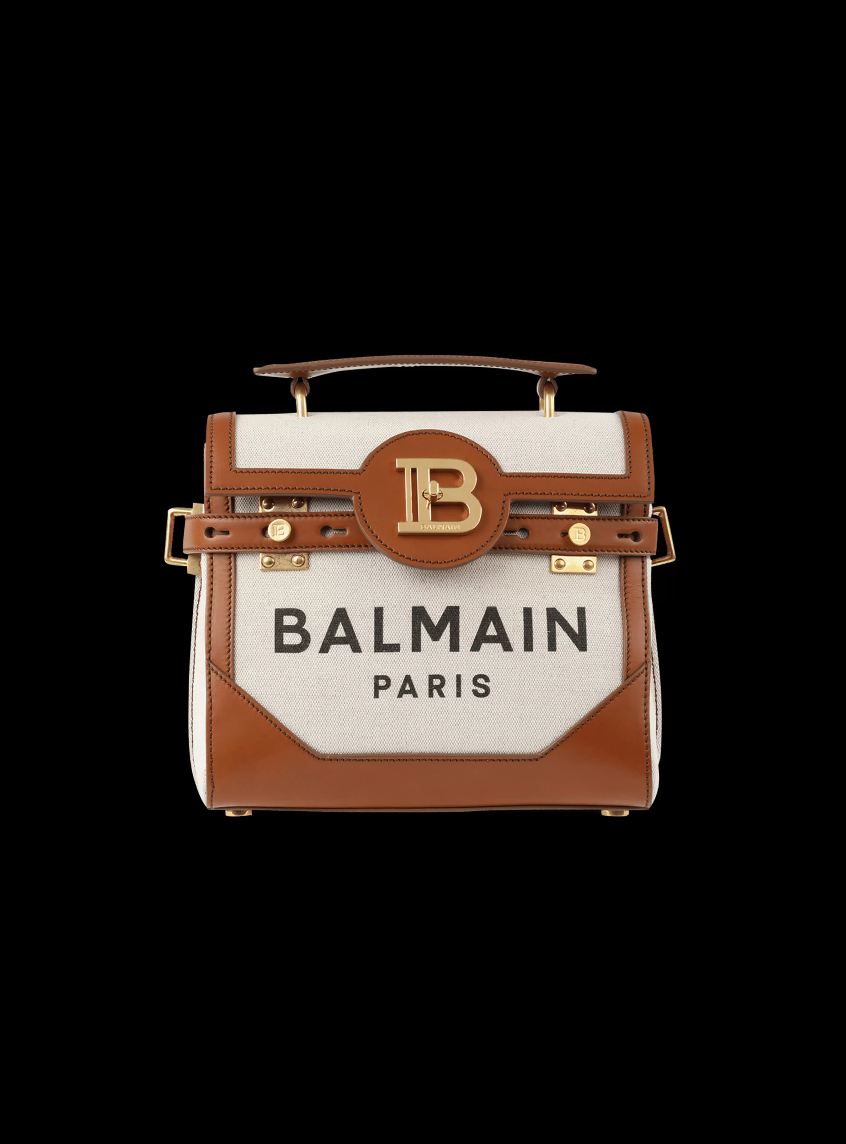 Balmain Borse A Tracolla | Borse A Mano-Ecru Canvas B-Buzz 23 Bag With Brown Leather Panels beige