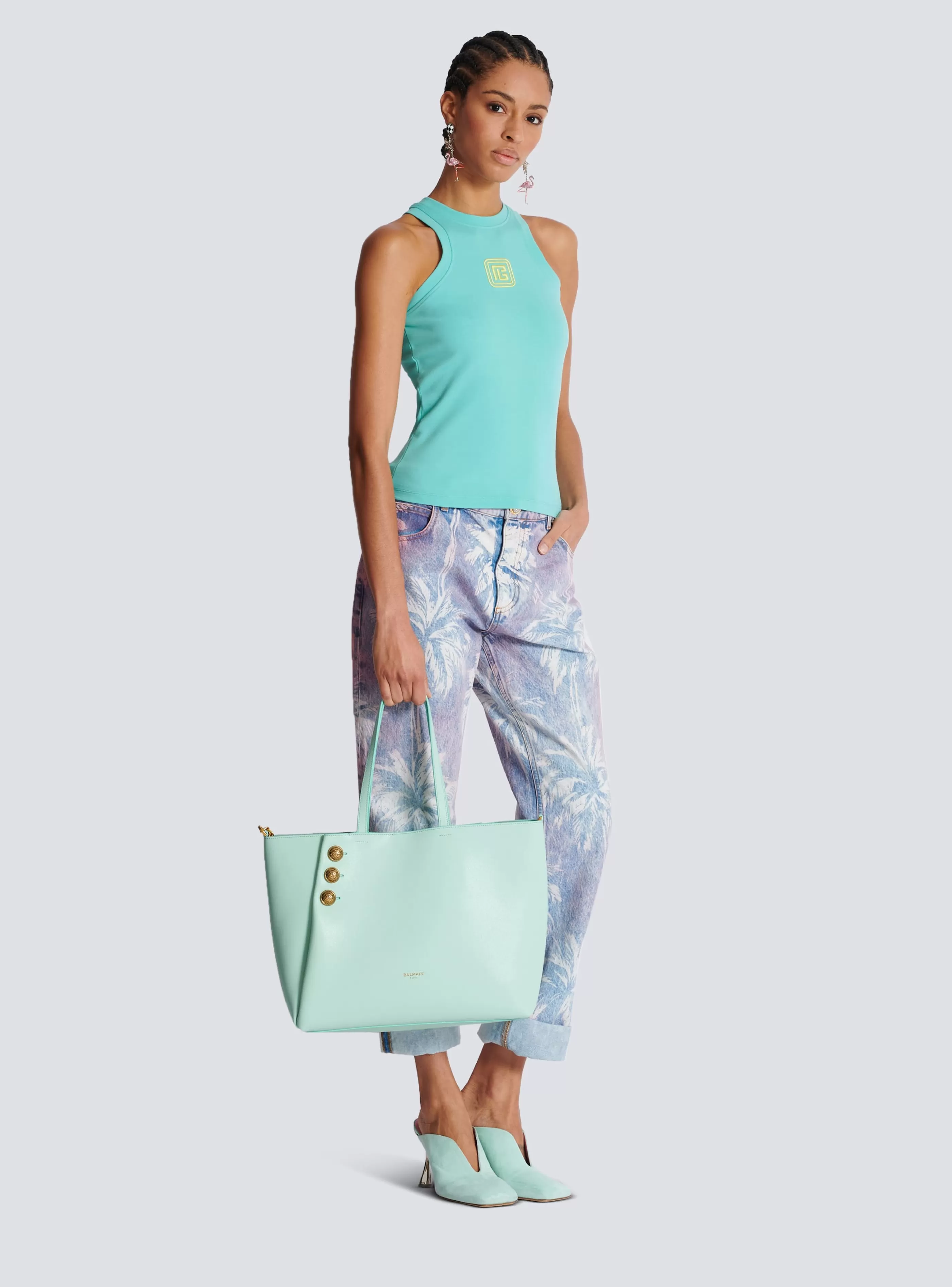 Balmain Shopper | Borse A Spalla-Emblème Grained Calfskin Tote Bag blue