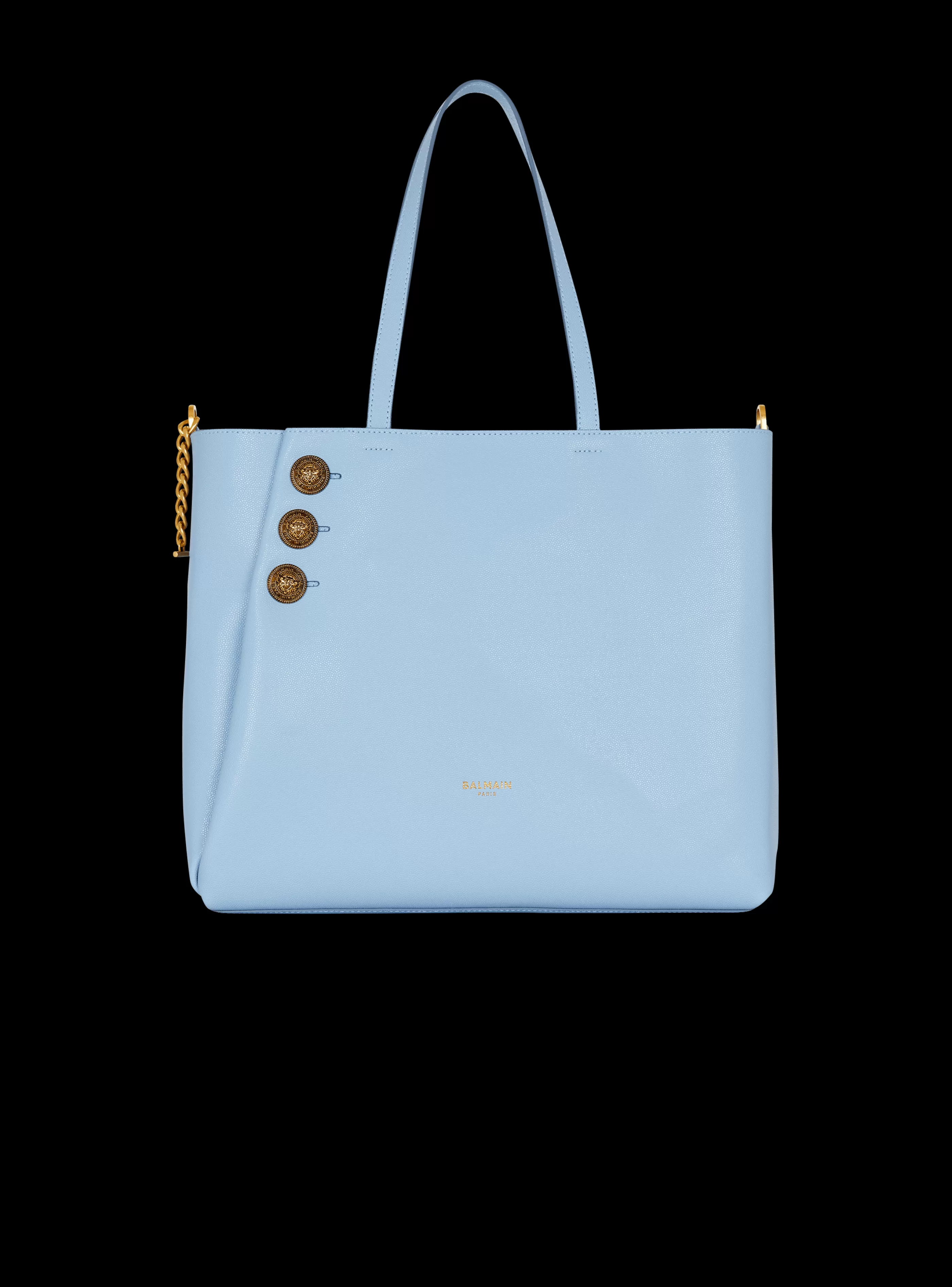 Balmain Shopper | Borse A Spalla-Emblème Grained Calfskin Tote Bag blue