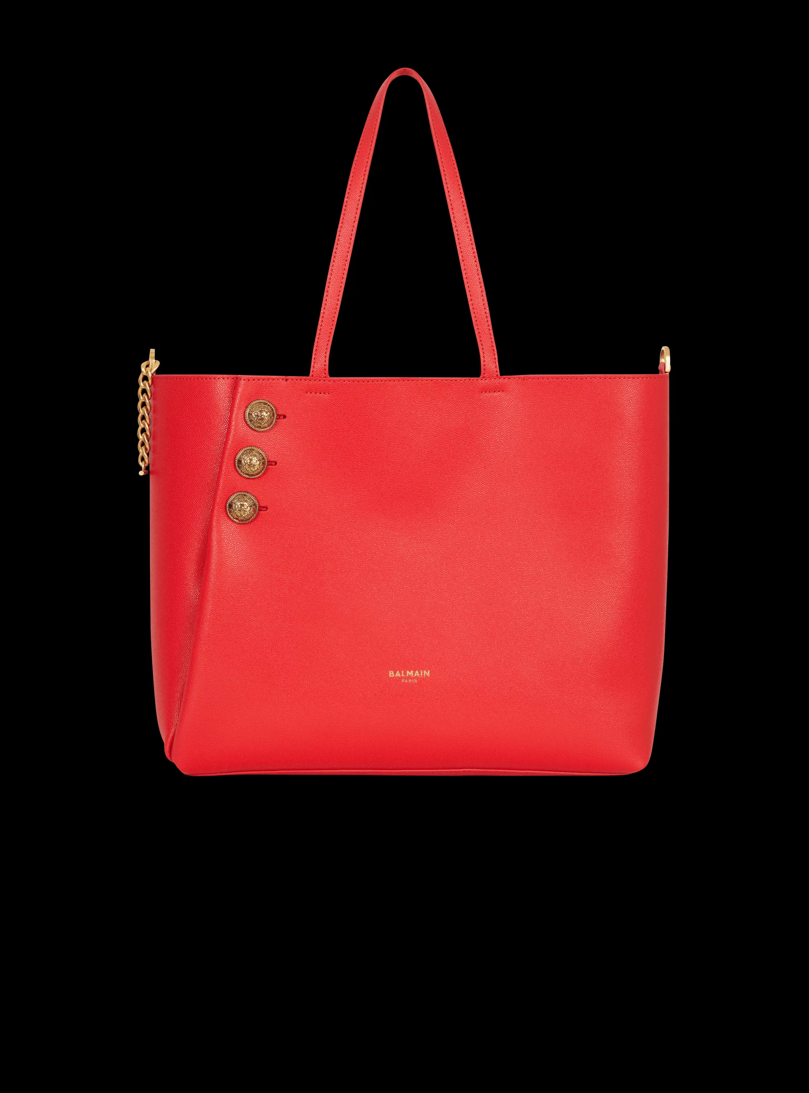 Balmain Shopper | Borse A Spalla-Emblème Grained Leather Tote Bag red