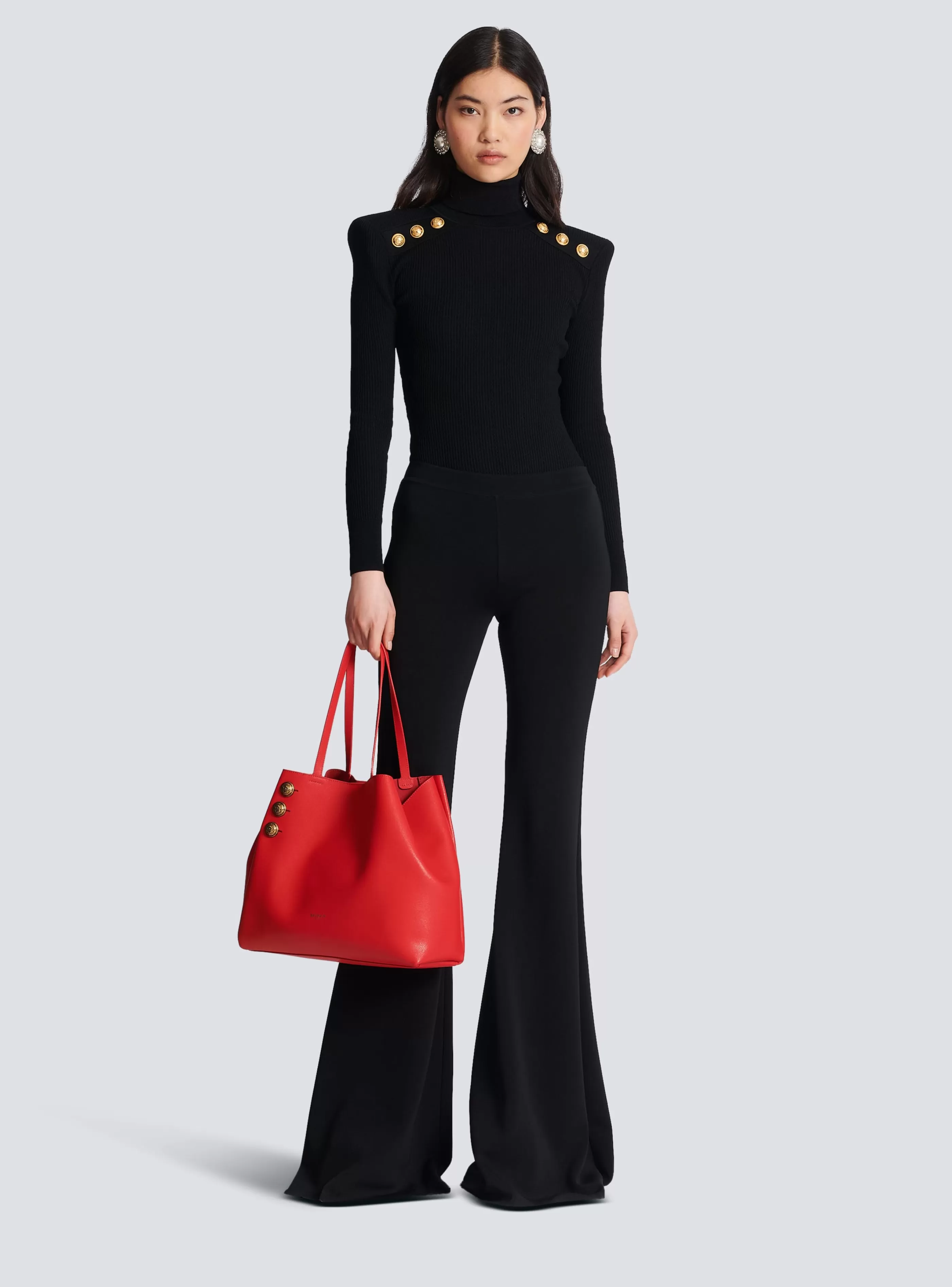 Balmain Shopper | Borse A Spalla-Emblème Grained Leather Tote Bag red