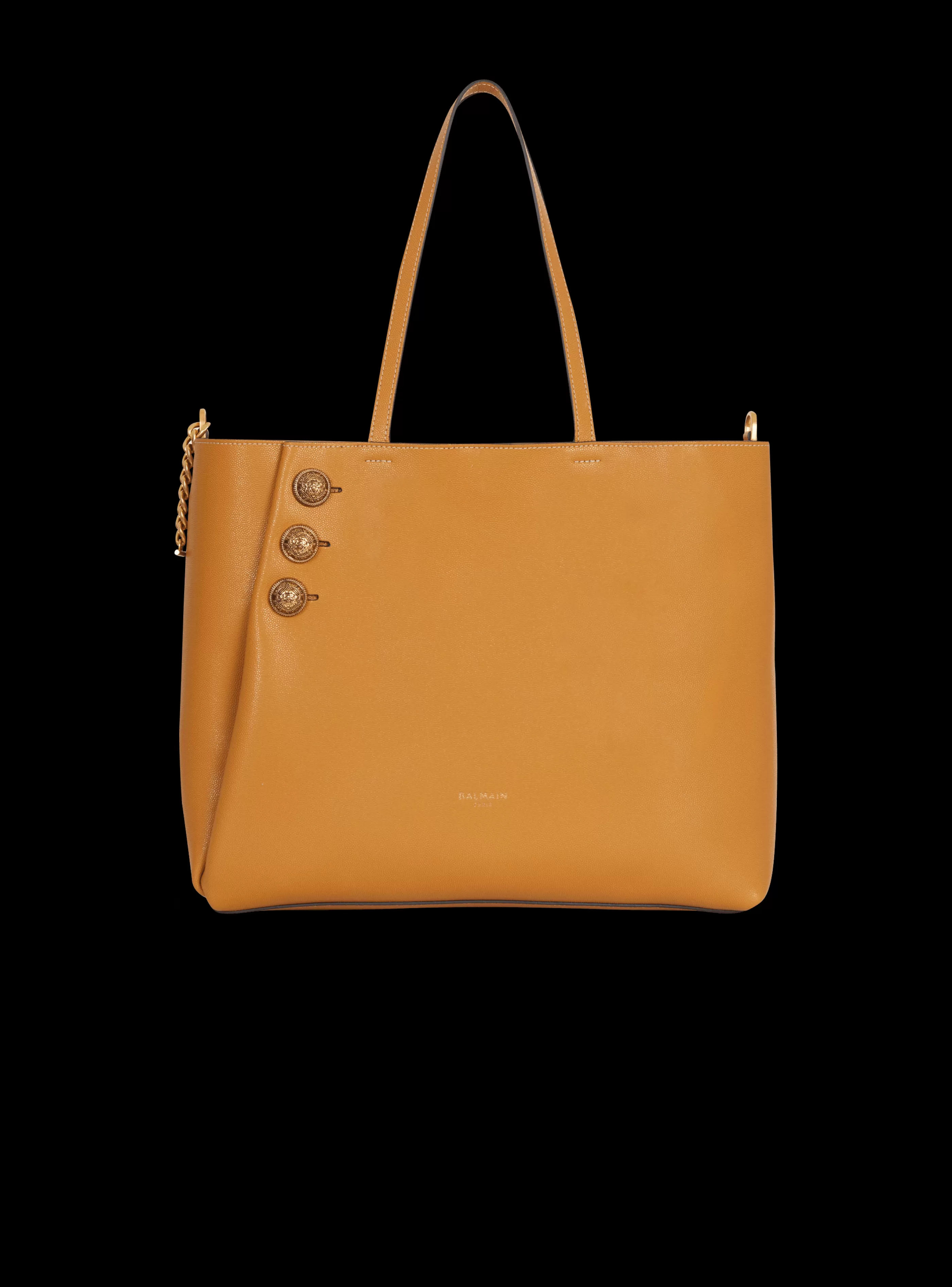 Balmain Shopper | Borse A Spalla-Emblème Grained Leather Tote Bag brown