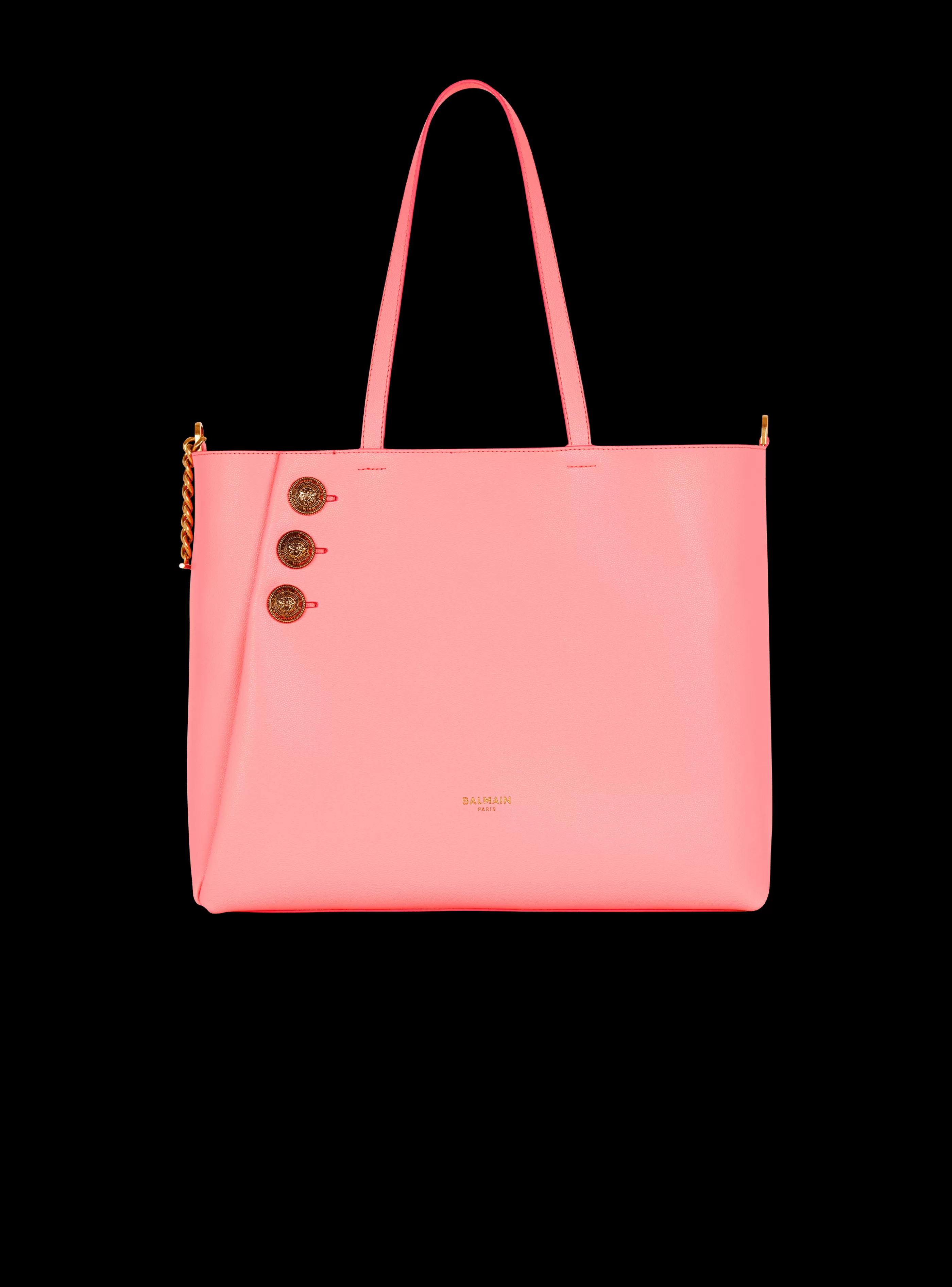 Balmain Shopper | Borse A Spalla-Emblème Grained Leather Tote Bag pink