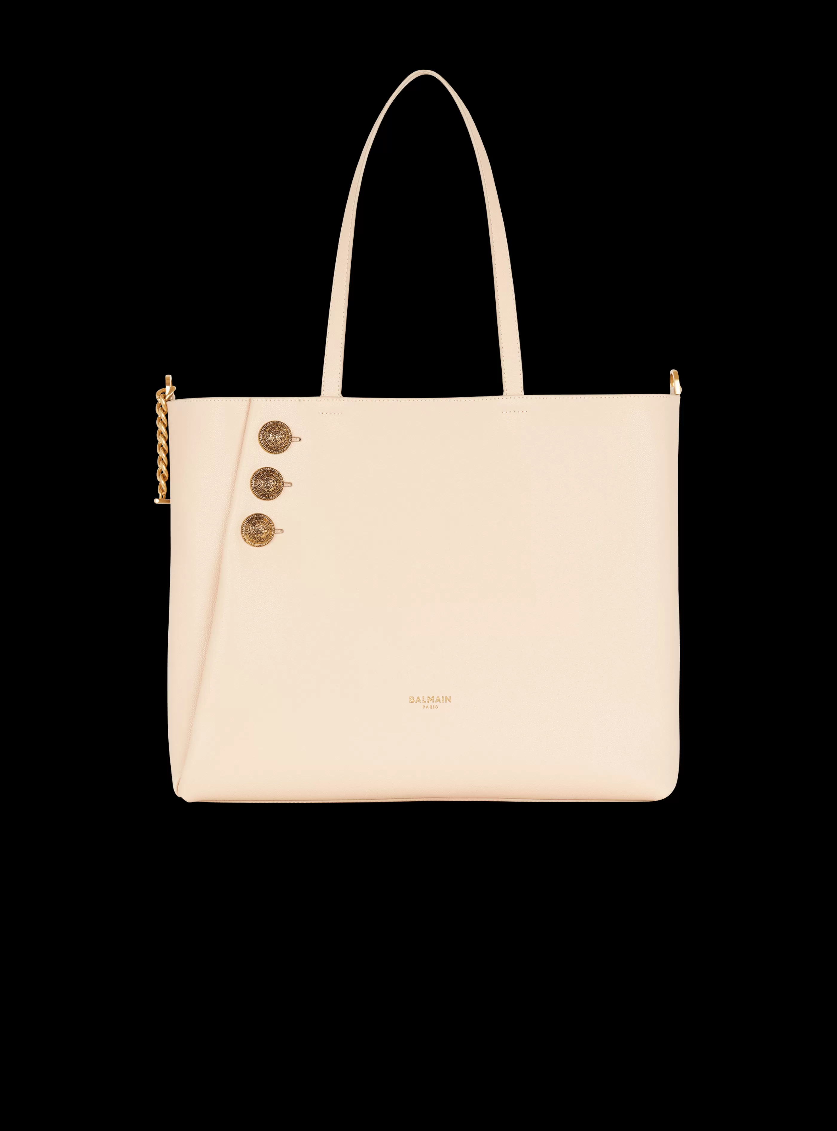 Balmain Shopper | Borse A Spalla-Emblème Grained Leather Tote Bag beige