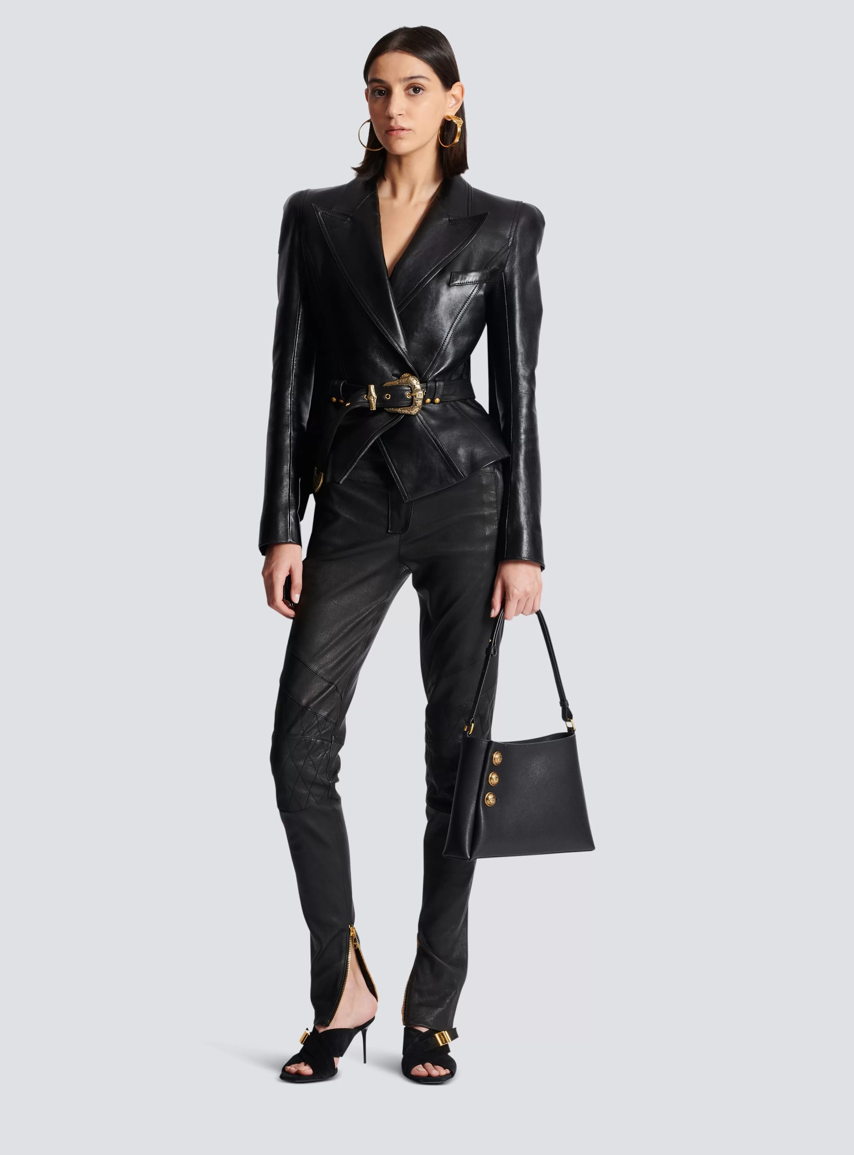 Balmain Borse A Spalla | Borse A Mano-Emblème Handbag In Grained Leather black