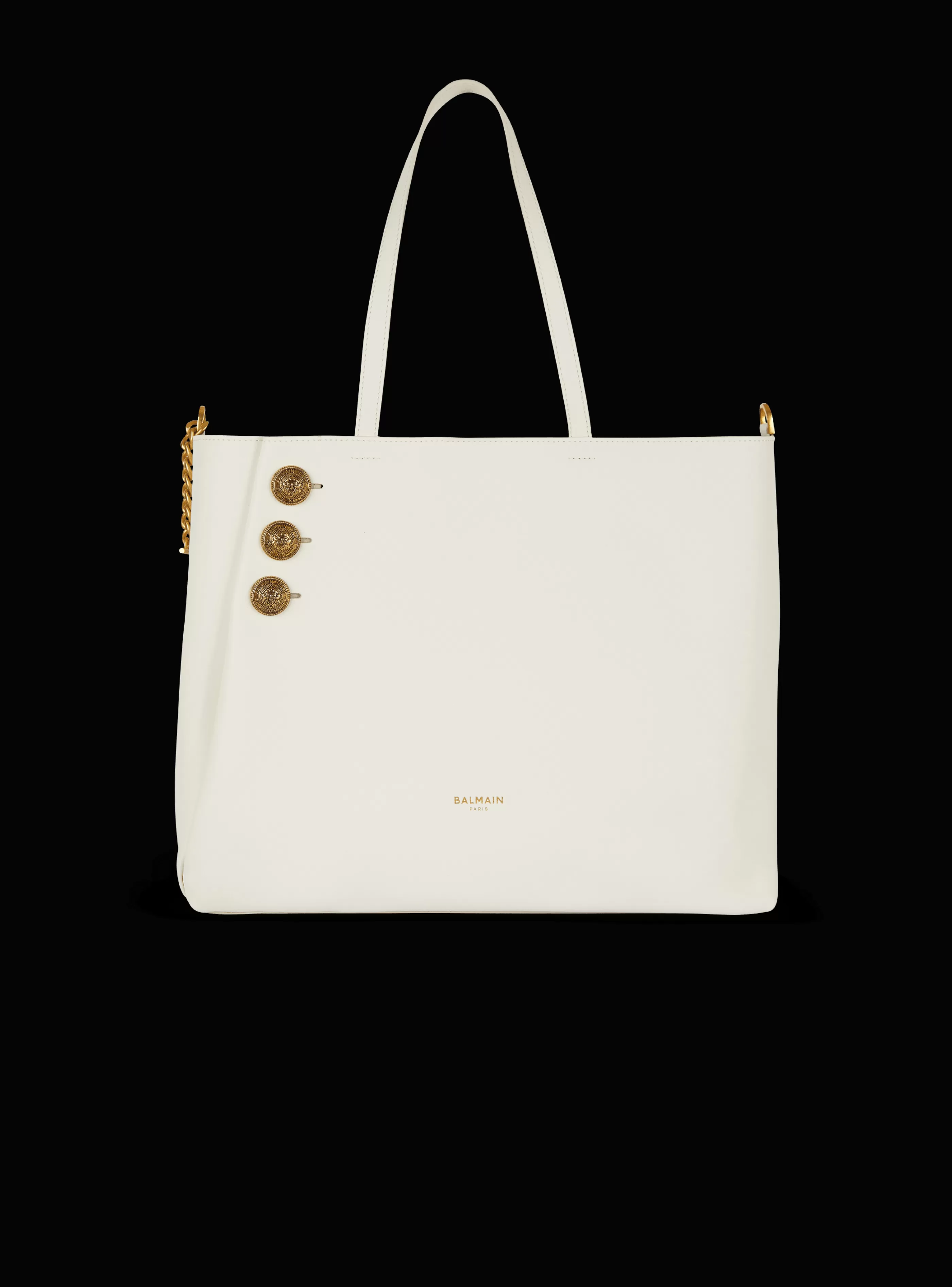 Balmain Shopper | Borse A Spalla-Emblème Leather Tote Bag white